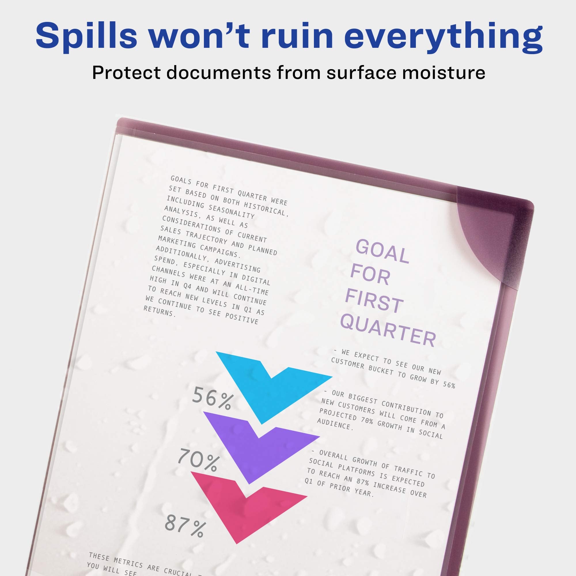 Corner Lock Document Sleeves, Letter, Polypropylene, Assorted, 6/Pack