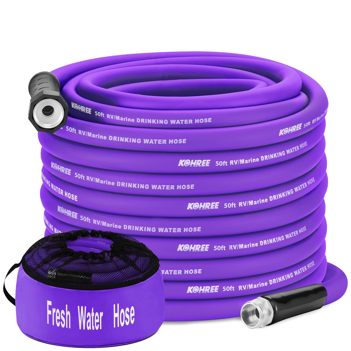 Kohree 50FT RV Water Hose with Storage Bag, 5/8'' Premium Drinking Water Hose, Leak-free, No Odor, Anti-Kink and Flexible Garden