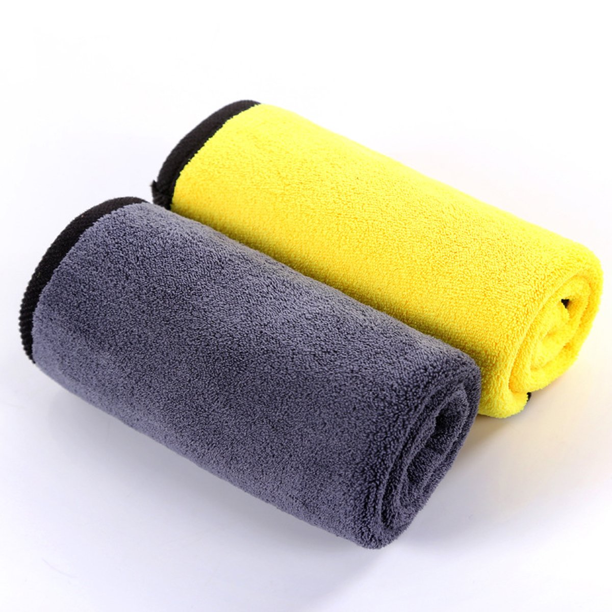 Softbatfy Ultrasoft, Large, Thick And Quick Drying Car Microfiber Cleaning Towel 800Gsm Polishing Waxing Auto Detailing Towel Cloth (6Pack,16 X 16Inches) (Grey-Yellow)