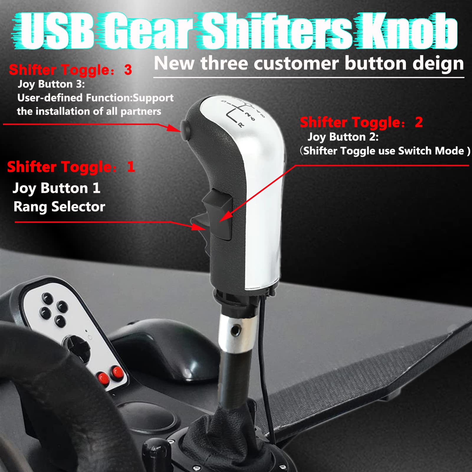 Obokidly Usb Gearshift Knob Support G29 G920 G27 For Simracing Game Sim Rig Ets2&Ats Games Euro Truck Simulator Shifter (Blck-Gear Shift Shifter Knob)