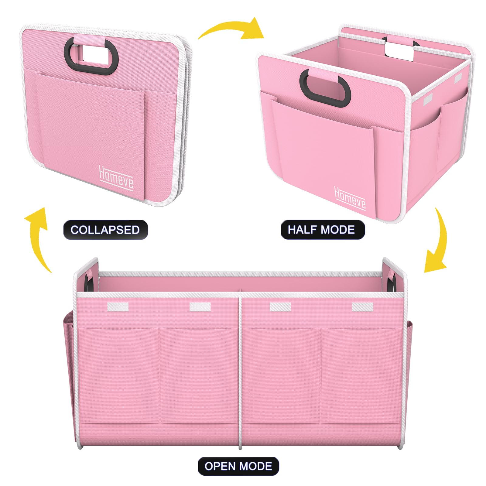 Homeve Car Trunk Organizer, Car Storage, Reinforced Handles, Collapsible Multi-Compartment Car Organizers (Pink, 2 Compart)