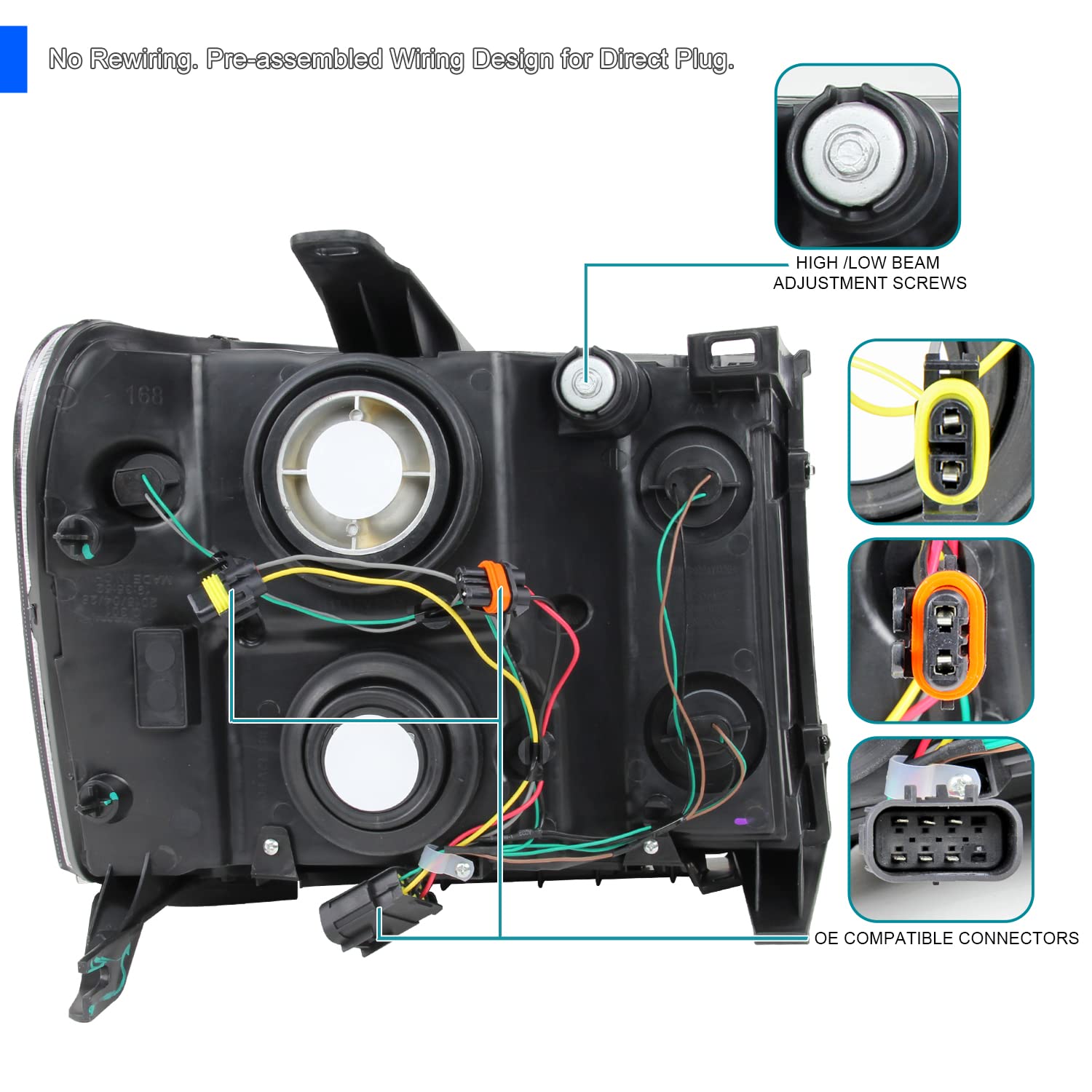 Spec-D Tuning Smoke Lens Headlights Amber Compatible With Gmc Sierra 1500 2007-2013, 07-14 Gmc Sierra Denali, 09-13 Hybrid, L+R