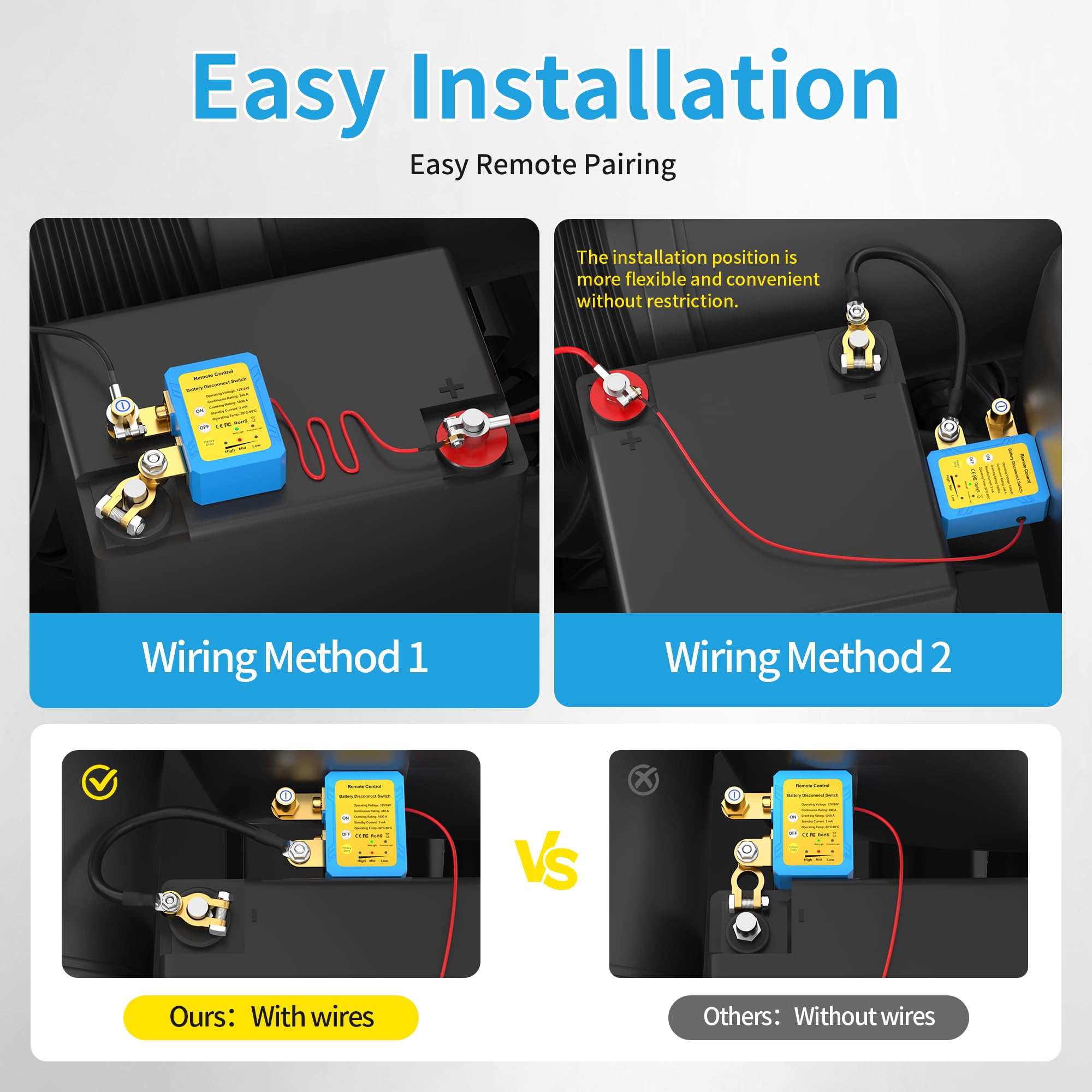 Joinfworld Kill Switch for Car 12V 240A Remote Battery Disconnect Switch Car Anti Theft Kill Switch Automatic Battery Shut Off S