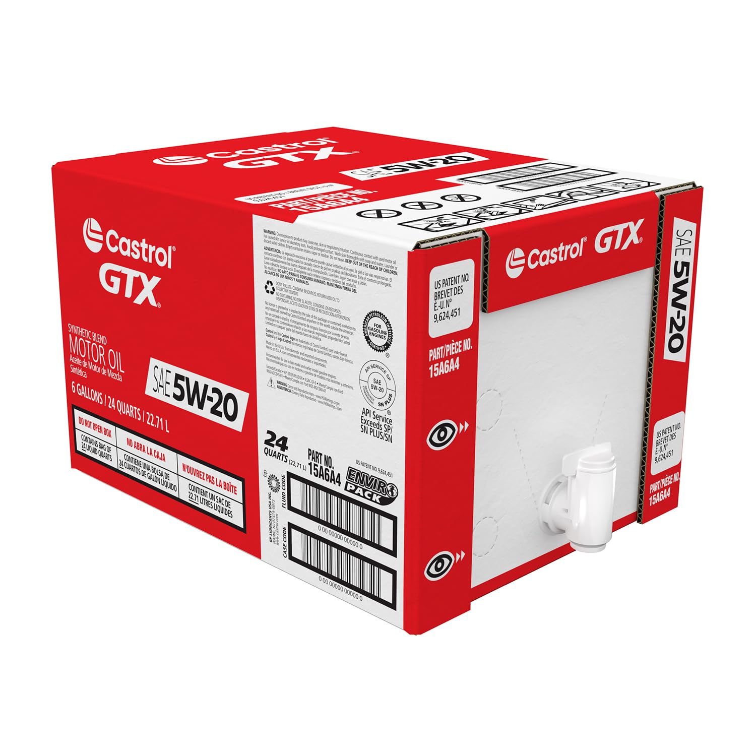 Castrol Gtx 5W-20 Synthetic Blend Motor Oil, 6 Gallon Enviro-Pack