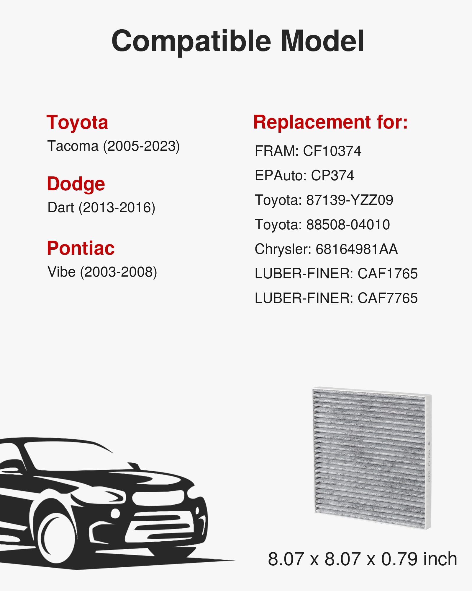Puroma Cabin Air Filter With Activated Carbon, Replacement For Cp374, Cf10374, Caf1765, Caf7765, Tacoma, Dodge Dart, Pontiac Vib