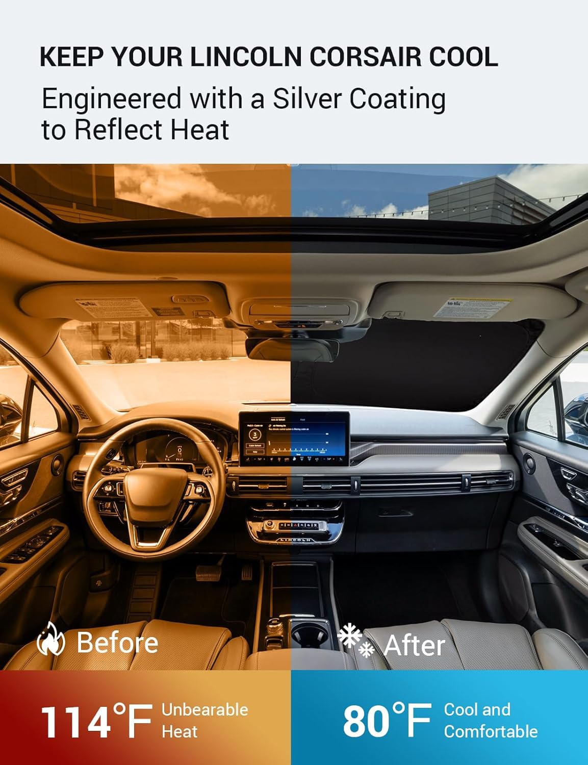 Proadsy 2025 Upgrade Windshield Sun Shade Custom Fit 2020-2023 2025 Lincoln Corsair Foldable Front Sunshade Protector Sun Visor