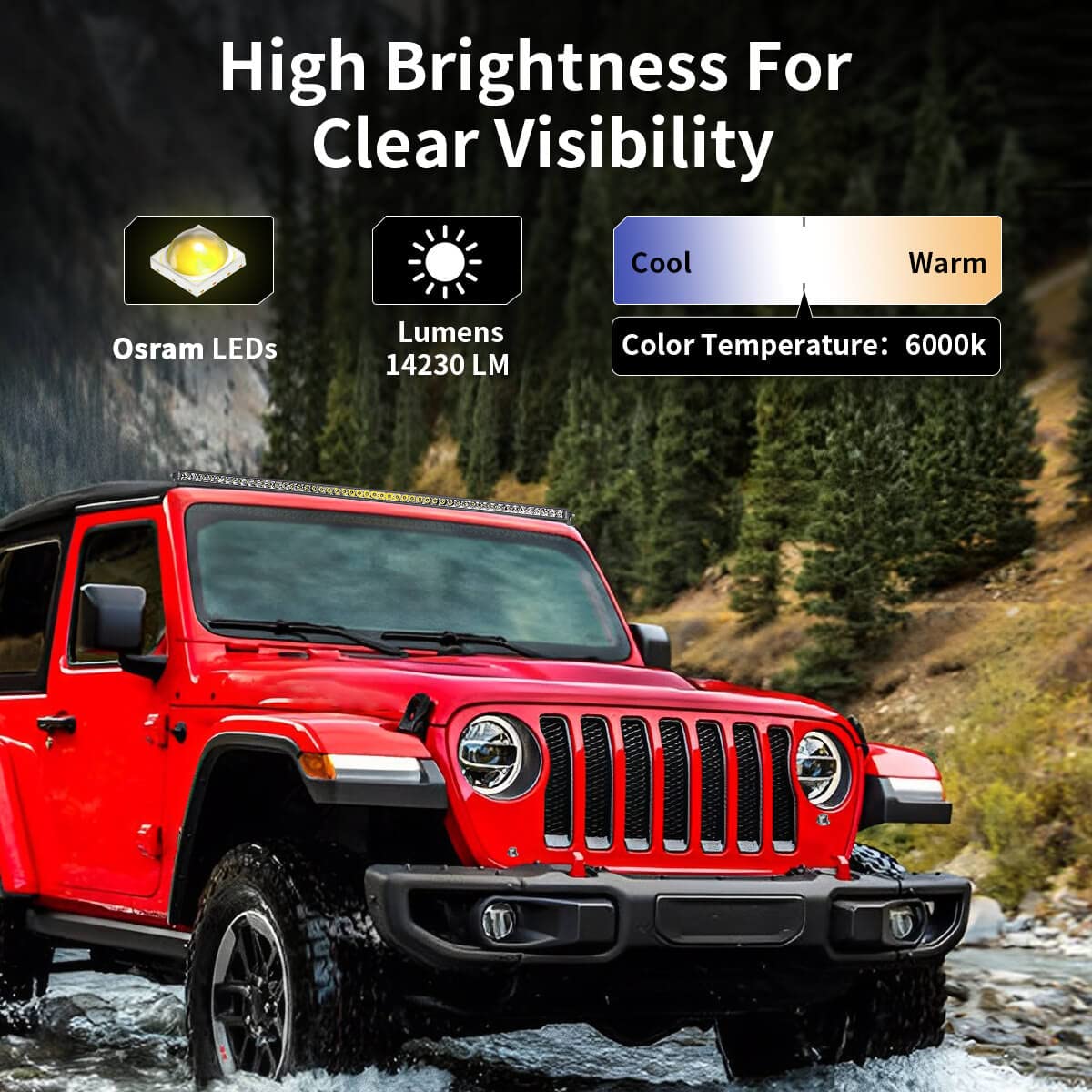 Lasfit 52 Inch Led Light Bar, Ip67 Waterproof Single Row Led Bar, Off Road Driving Light, Spot Flood Beam Light Bar For Wrangler