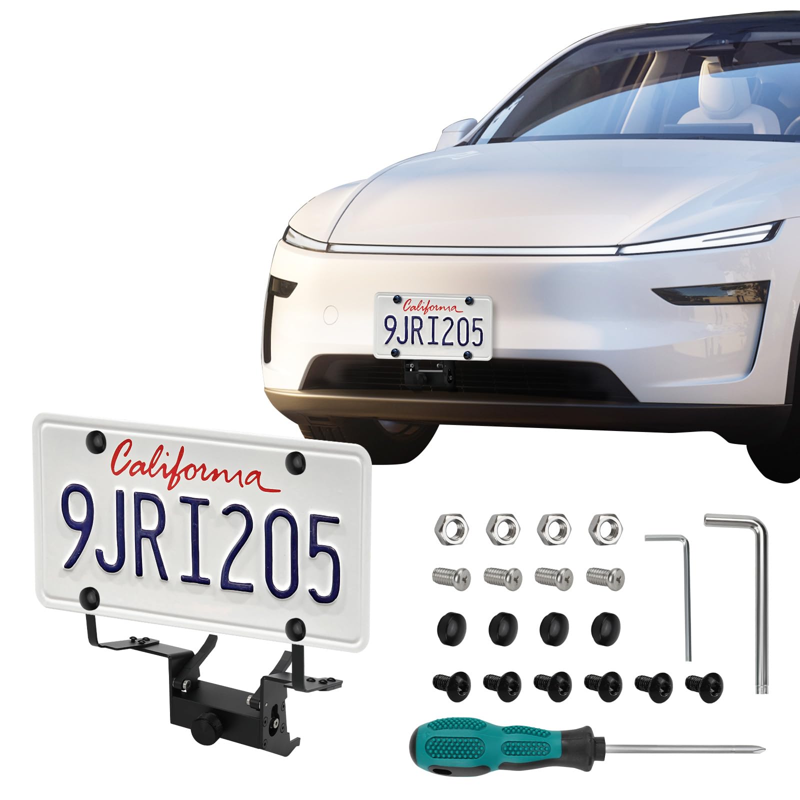 FormiPow Front License Plate Holder for Tesla Model Y Juniper 2025 2026, No Drill/No Adhesive License Plate Frame, Anti-Theft Lo