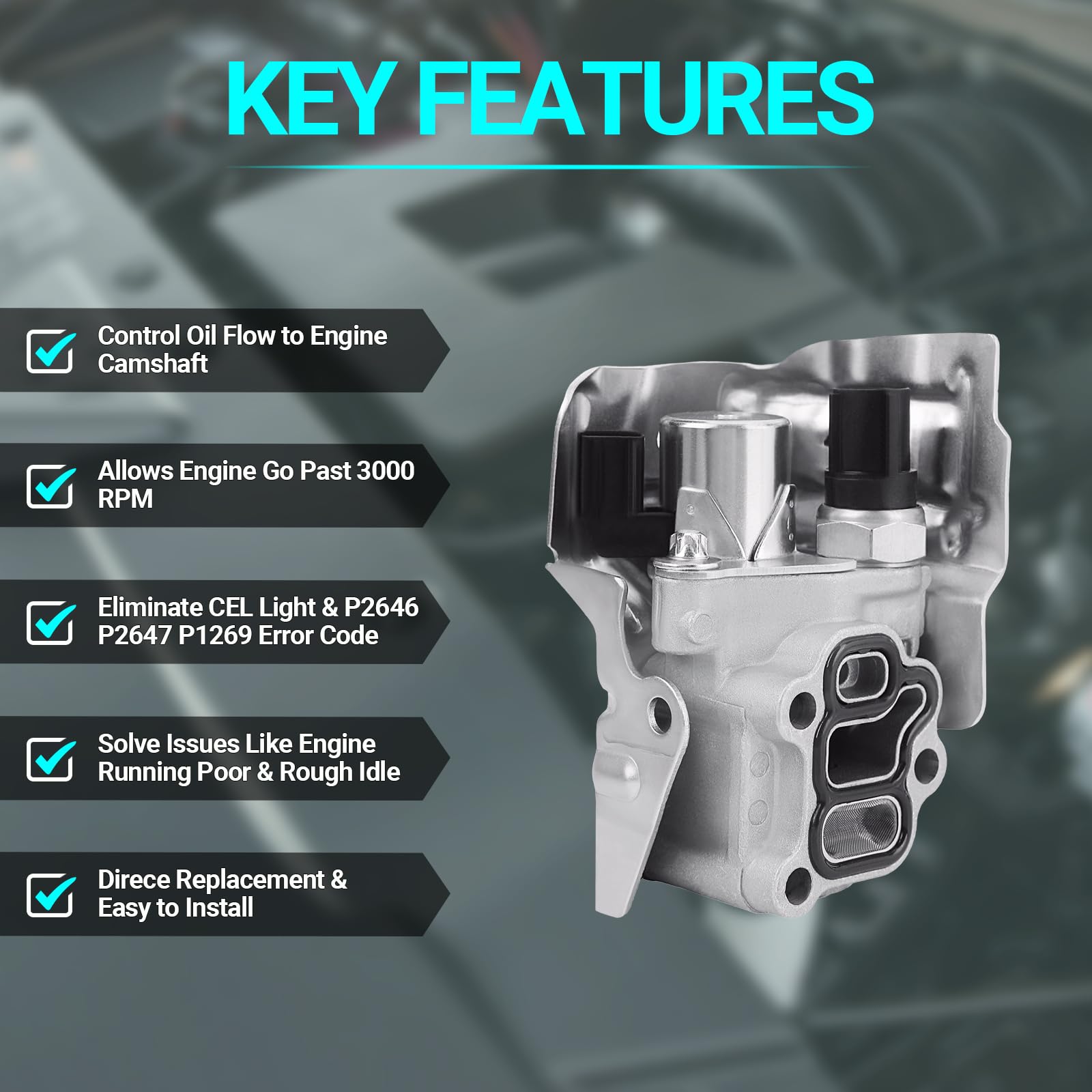 15810-Raa-A03 Vtec Solenoid Spool Valve With Oil Pressure Switch & Gasket - Fit For 2002-2011 Honda Acura - 2.4L Accord, Cr-V, Element, 2.0L Civic,Rsx - Replace 15810-Pne-G01, 15810-Ppa-A01, 917-224