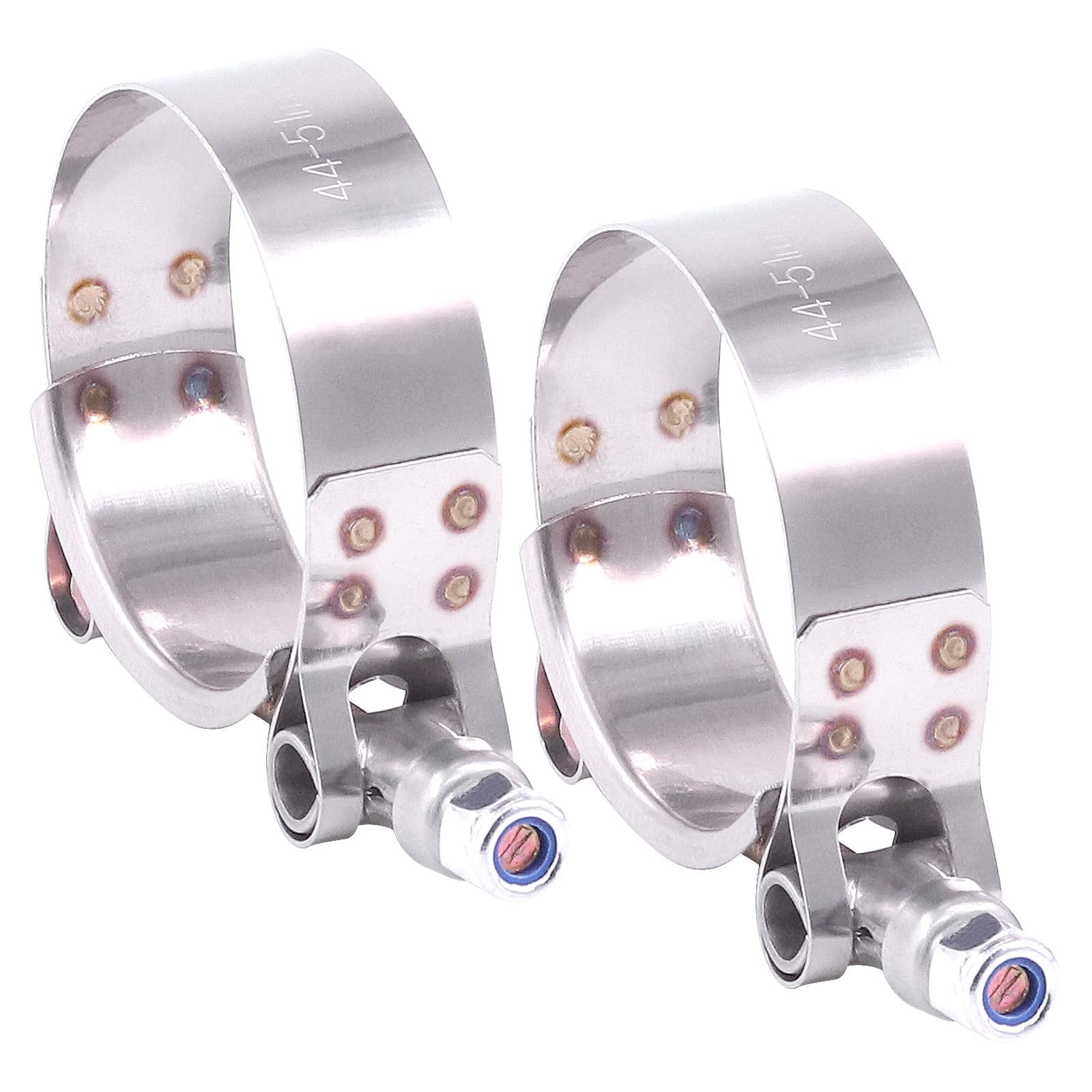 Hilitchi 2Pcs Stainless Steel T-Bolt Clamps With Rounded Band Edges Heavy Duty Turbo Intake Intercooler Clamp (44-51Mm) For 1 1/