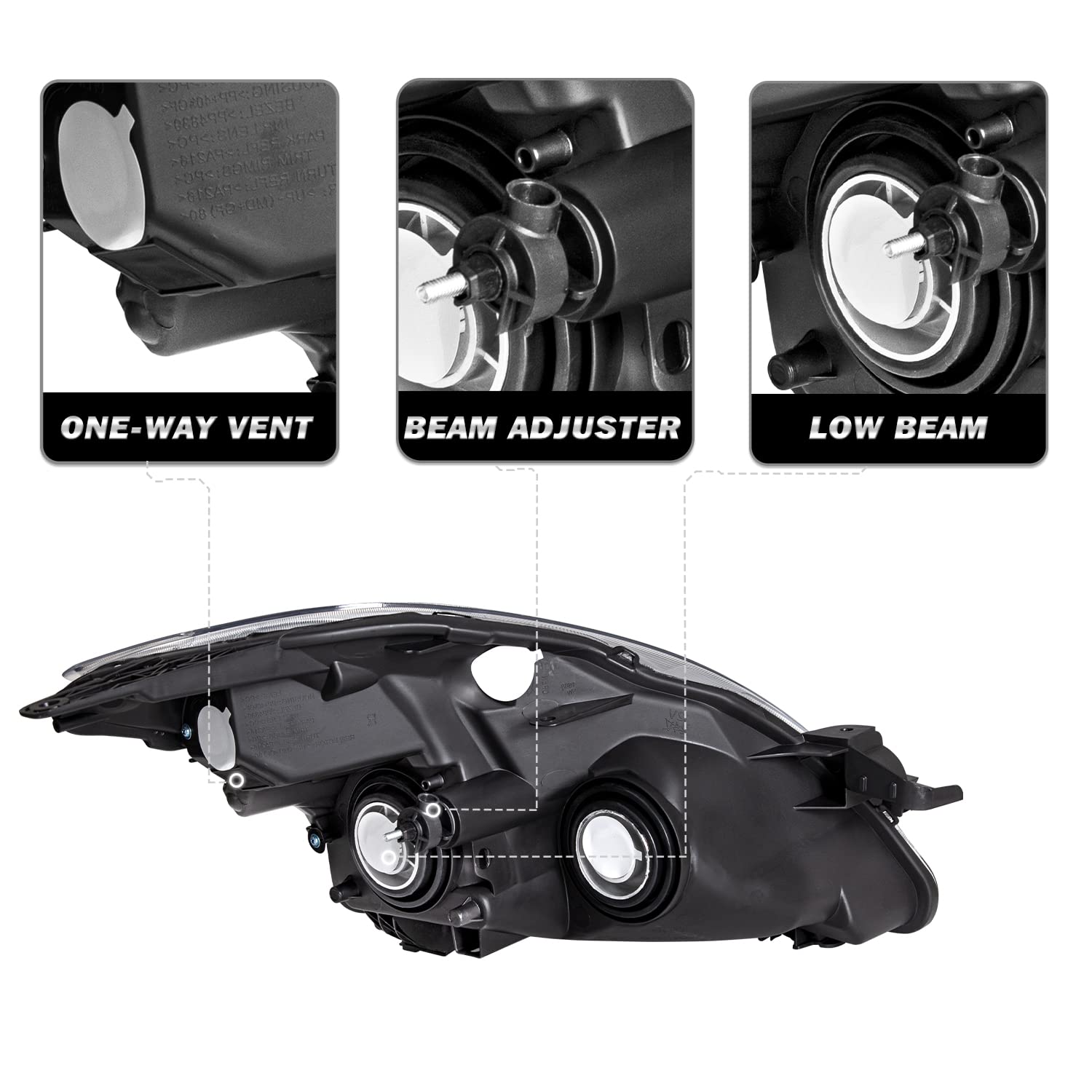 Sockir Headlight Assembly Fits For 2007 2008 2009 Nissan Altima 4-Door Sedan Headlamp Replacement Driver And Passenger Side Chrome Housing With Amber Reflector