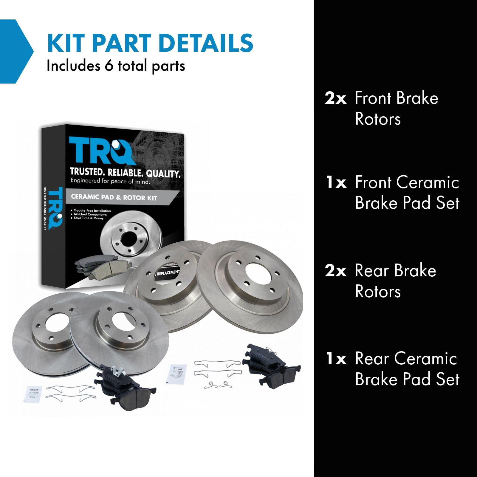 Trq Front And Rear Brake Pad & Rotor Kit Brake Pads Brake Rotor Ceramic Compatible With 2007-2015 Mazda 5