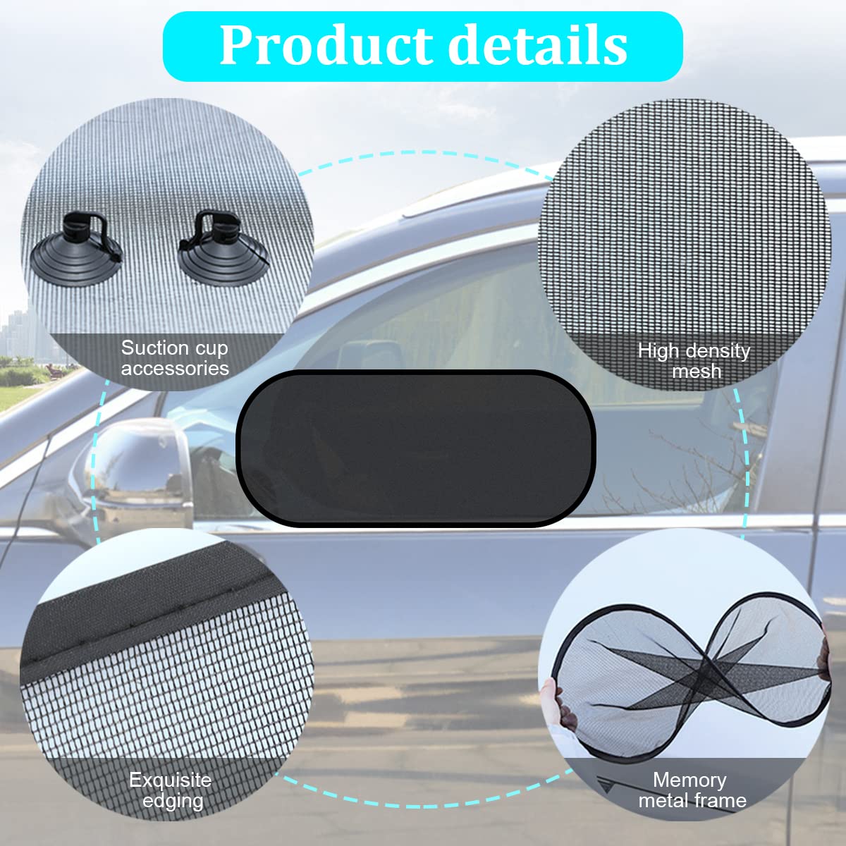 Moly Magnolia Car Rear Window Sunshade - UV Protection Mesh Cover for Baby, Pets & Children - 39x19 with Suction Cups