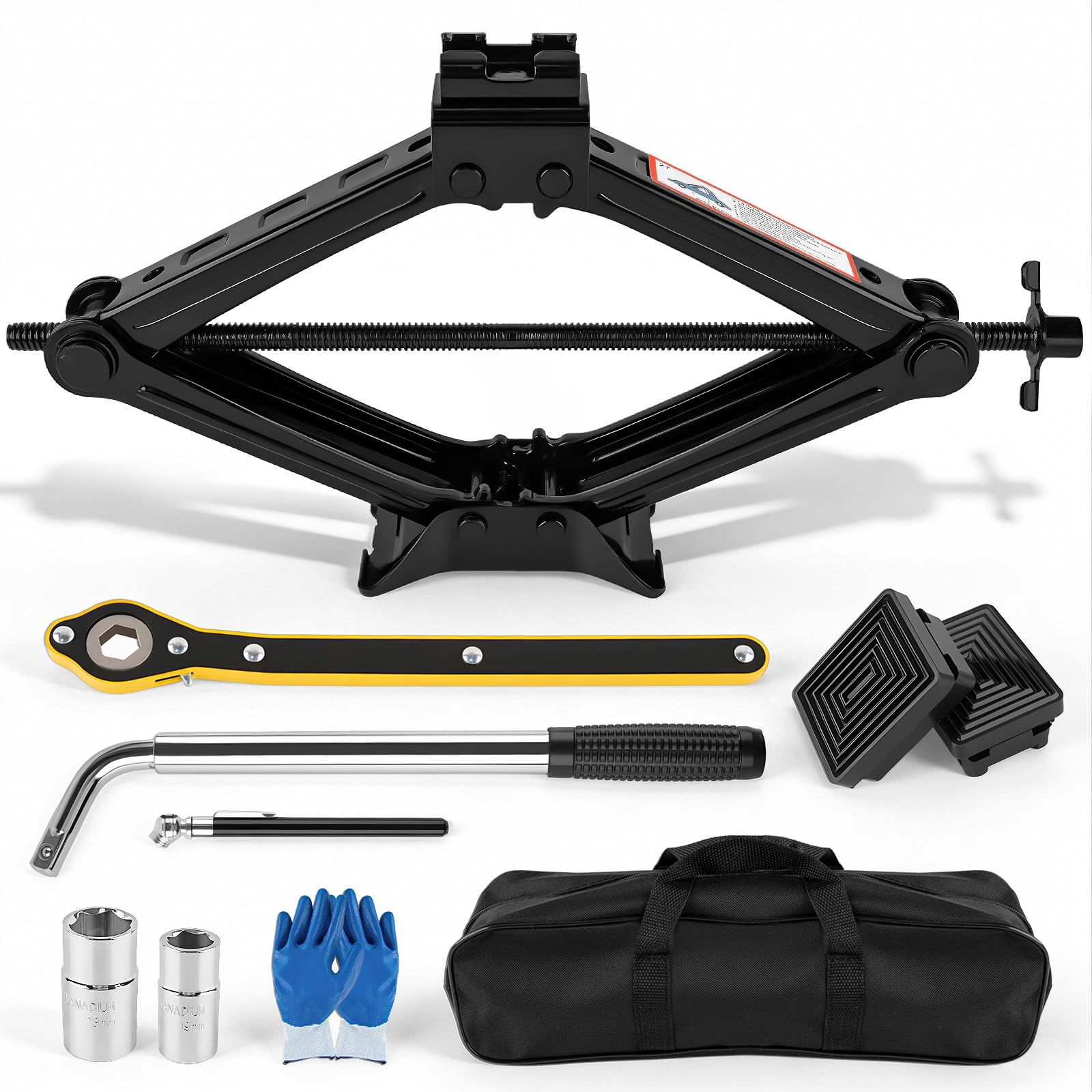 Viibrra 2 Ton Scissor Jack, Upgrade 4409 Lbs Car Jack Kit with 2 Rubber Pads, 10PCS Small Portable Car Jack Emergency Kit with R