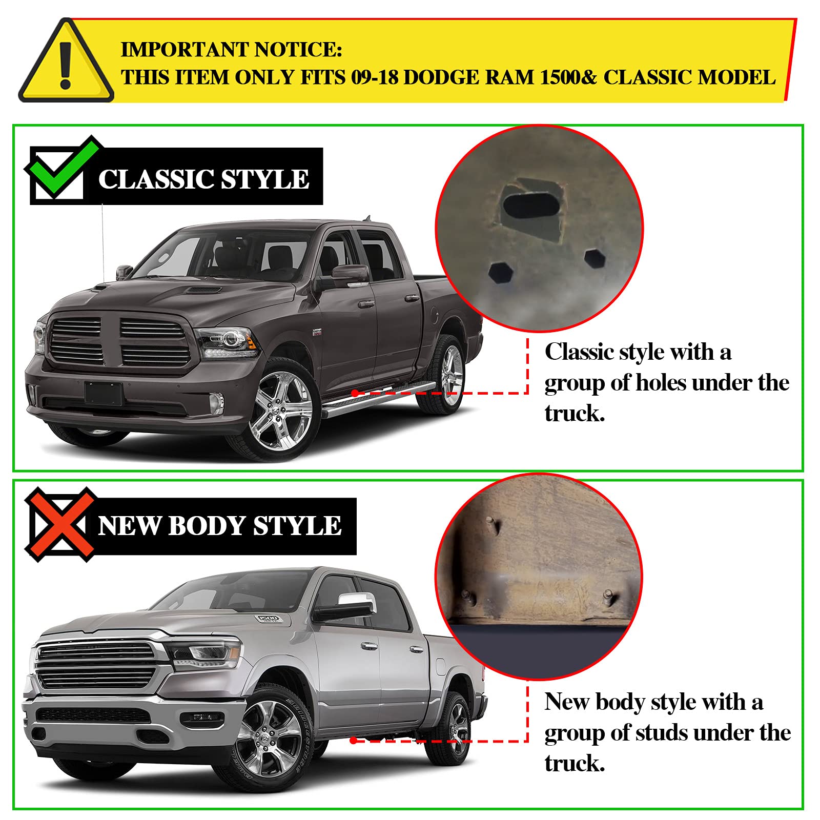 Comnova 6 Inches Running Boards For 2009-2018 Dodge Ram 1500 Crew Cab(Including 2019-2023 Classic)/10-23 Ram 2500/3500, Running Boards & Steps For A Dodge Ram 1500 Heavy Duty Carbon Steel