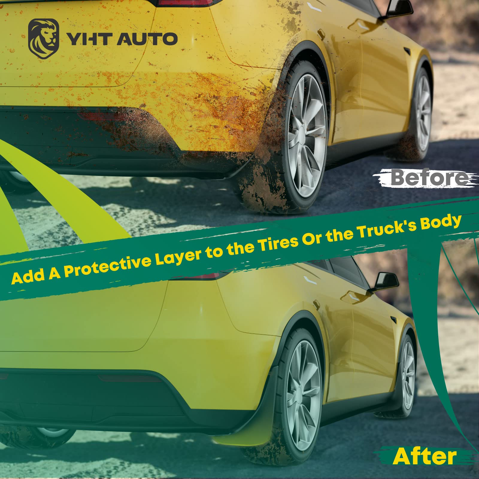 Yhtauto Set Of 4 Mud Flaps Splash Guards Accessories Replacement For Hummer H2 2003-2009, Front And Rear Lh Rh, Black