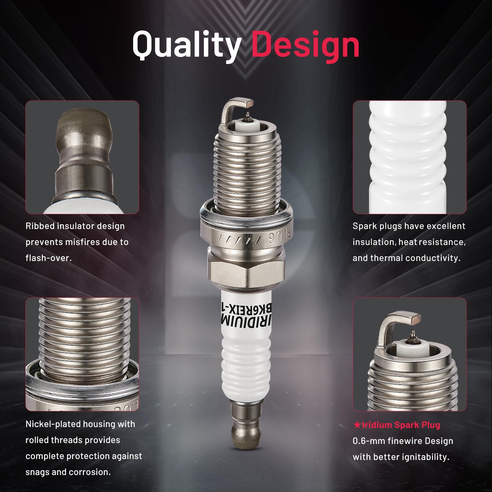 BDFHYK Set of 6 Iridium Spark Plug Compatible with Dodge Nitro Ram 1500 Dakota,Jeep Commander Liberty Grand Cherokee,Mitsubishi