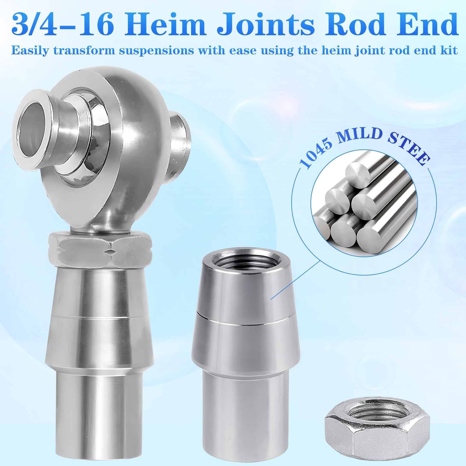 YIFUOK 3/4'' Heim Joint Rod End Kit,3/4''-16 Thread x 3/4 Bore,RH & LH Hand Thread Heim Joint,with Bung .750'' Wall Chromoly Joi