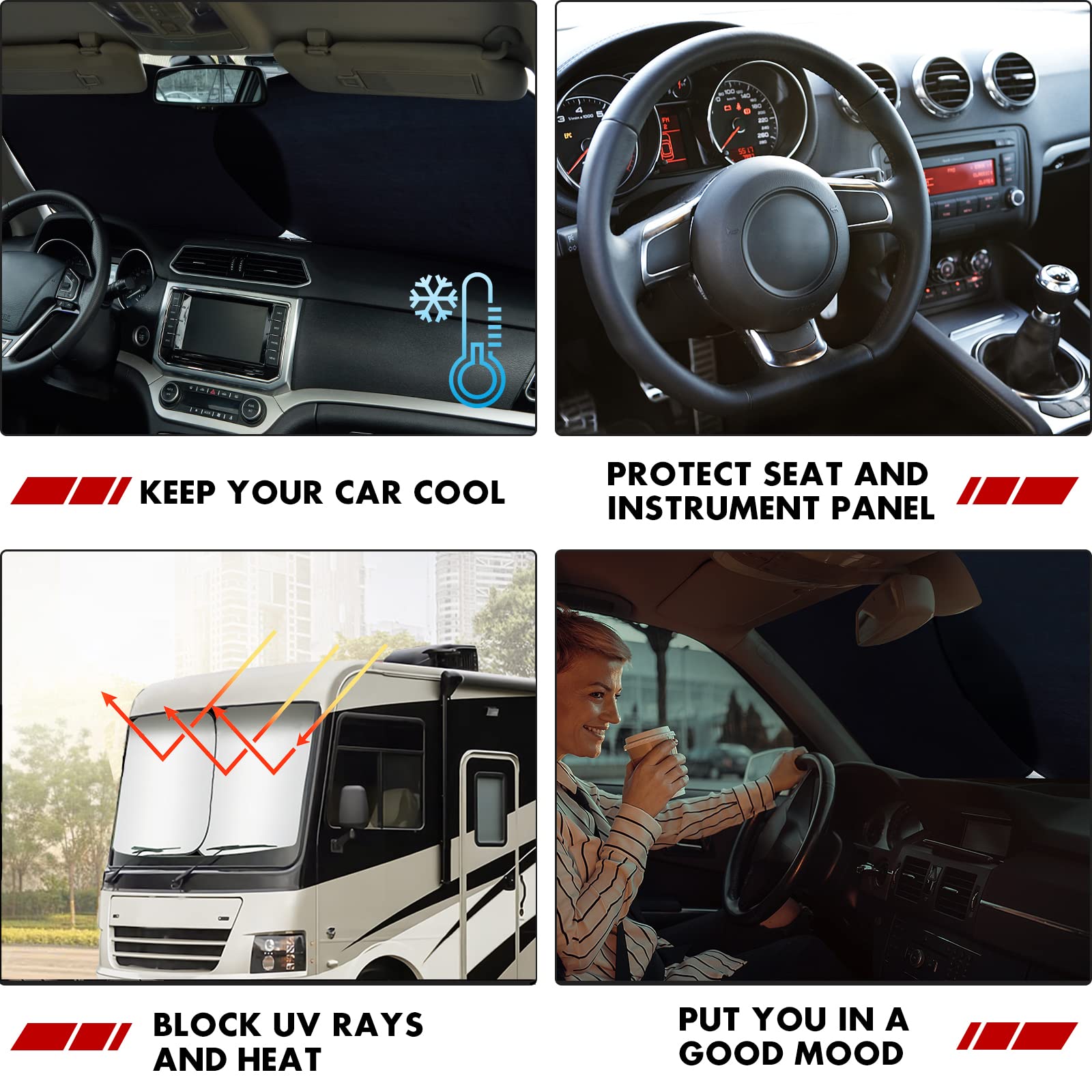 Foldable 2 Piece Rv Car Windshield Sun Shade Cover, Auto Sun Shield Heat Protector For Front Window, Car Sunscreen Uv Reflector