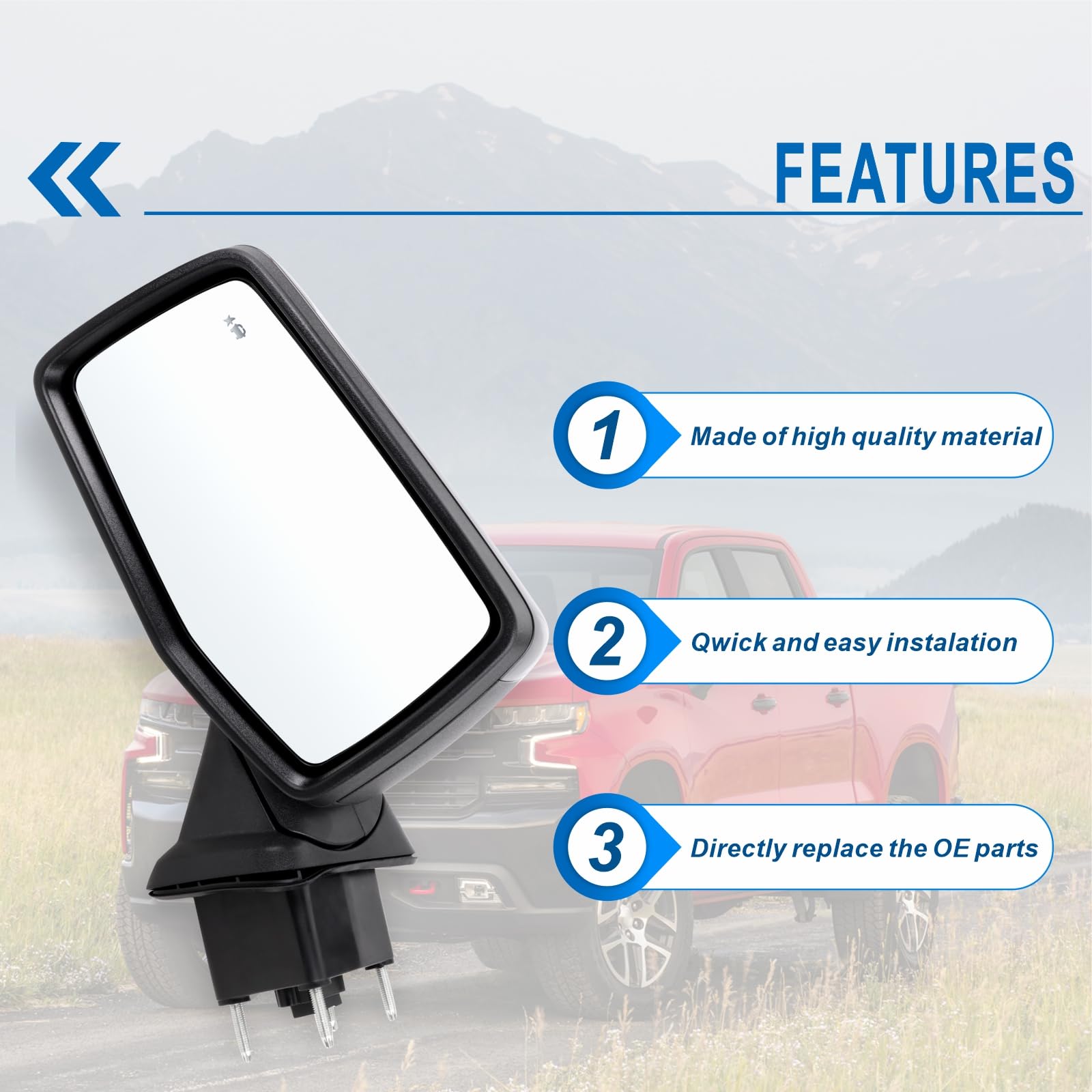 Lqito Left Driver Side Mirror Compatible with 2019-2025 chevy Silverado 1500 With Power Glass Manual Folding Turn Signal Heated