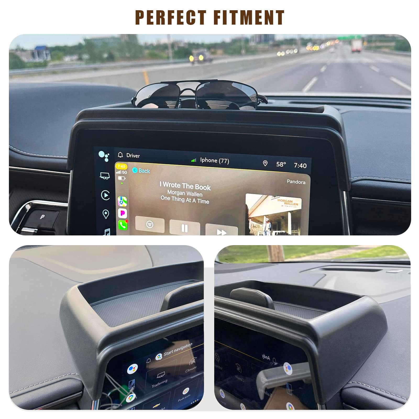 Muslogy Dash Console Storage Tray Compatible With Gmc Yukon Chevy Tahoe Suburban 2021 2022 2023 2024 Insert Behind Screen Organizer Box Accessories For Tahoe Suburban 2021-2024 Not For Denali(Black)