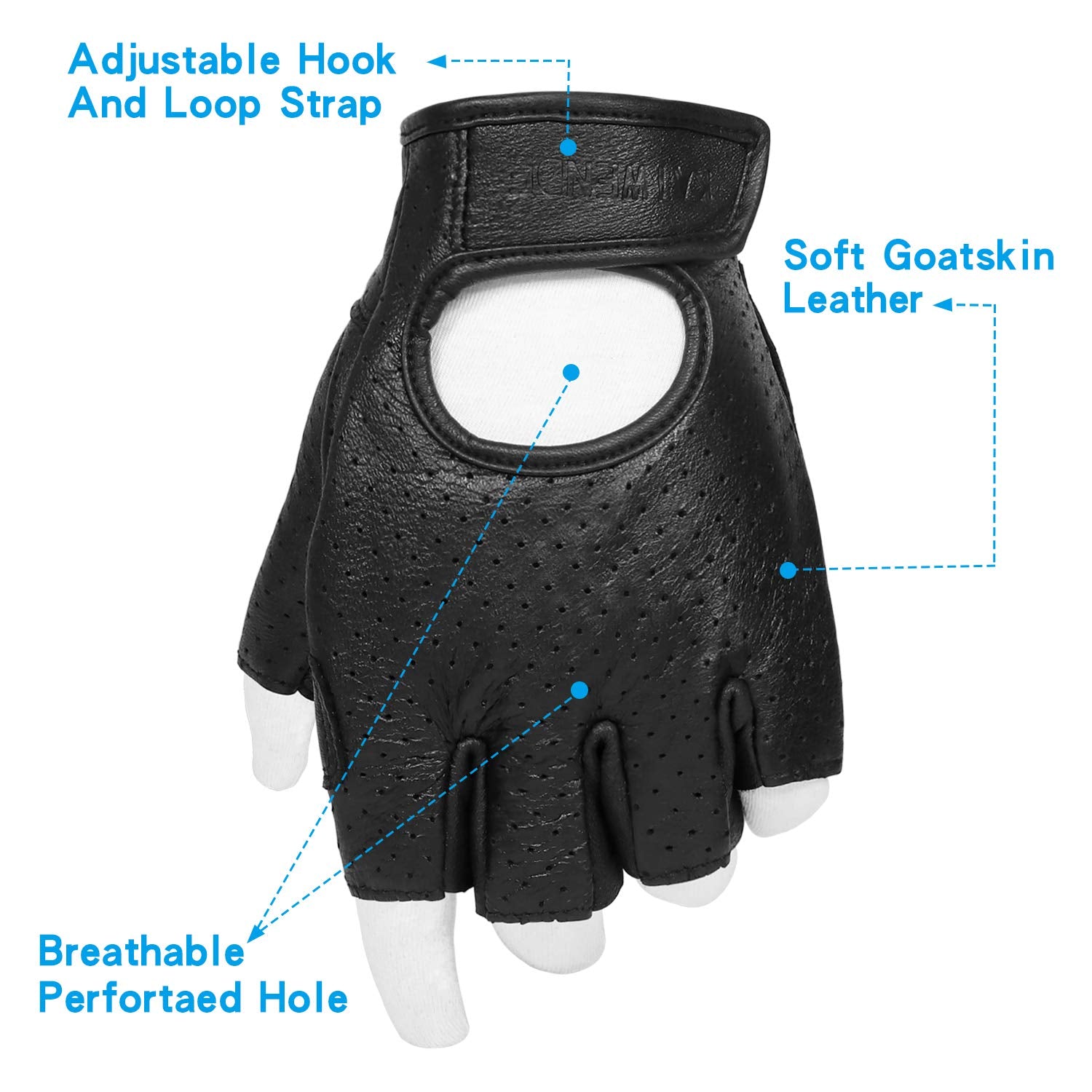 Kaiwende Half Finger Men'S Motorcycle Gloves Gel Padded Fingerless Leather Motorbike Gloves (Black, Large)