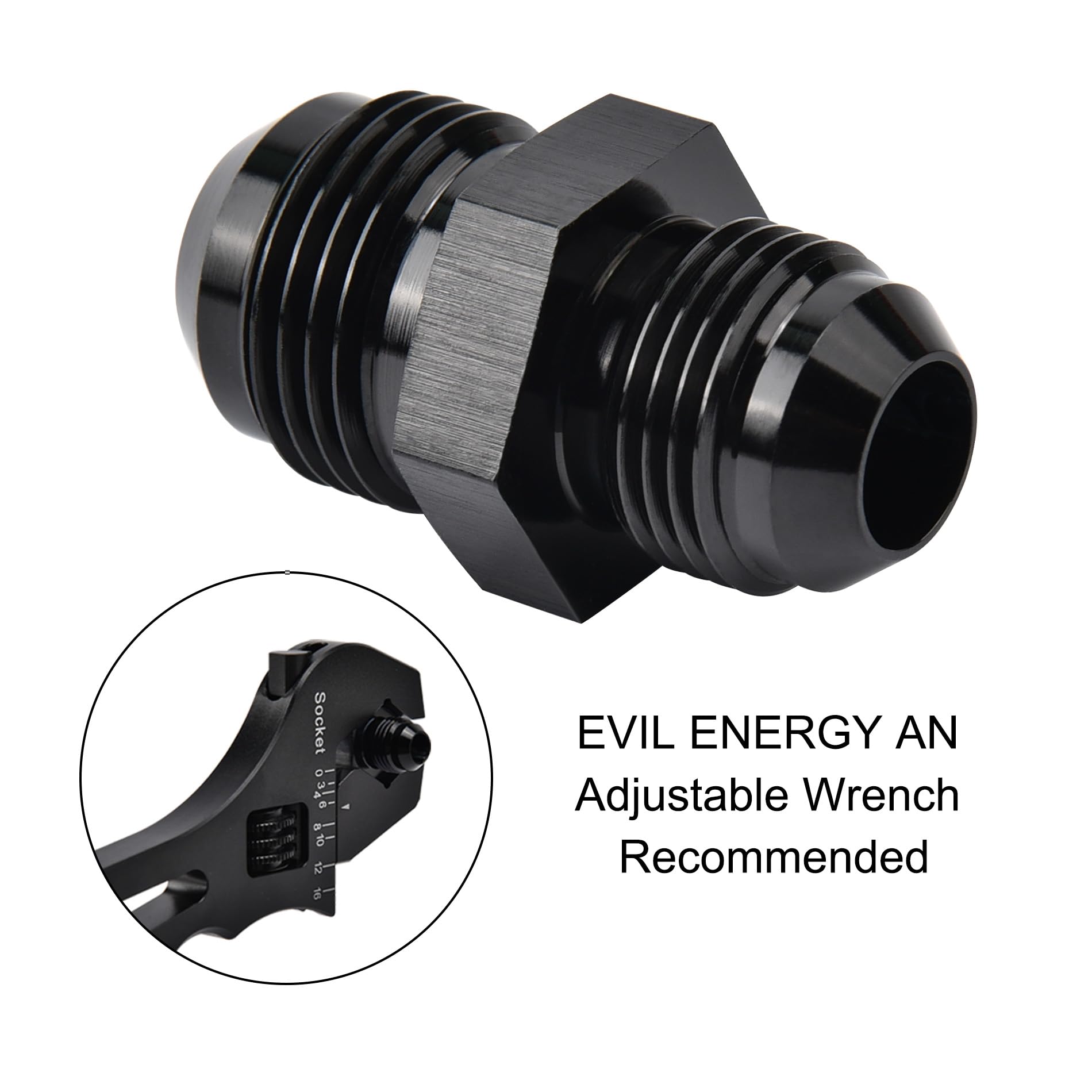 EVIL ENERGY 10AN Male to AN8 Male Flare Reducer Coupler Union Straight Adapter Fitting Black