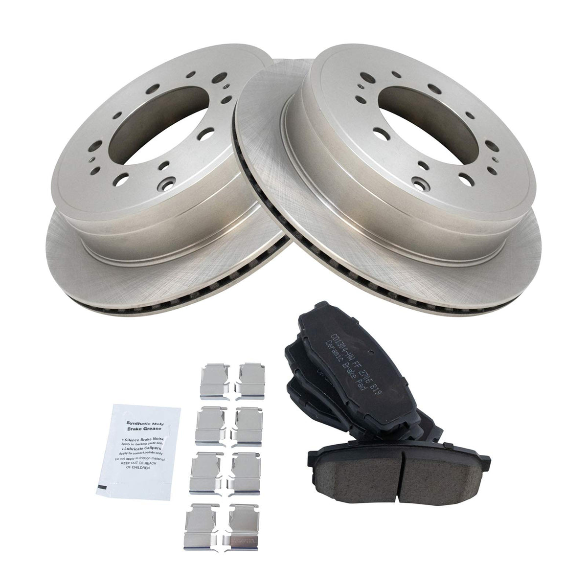 TRQ Rear Brake Pad & Rotor Kit Brake Pads Brake Rotor Ceramic Compatible with 2008-2021 Lexus LX570 Toyota Land Cruiser Sequoia 