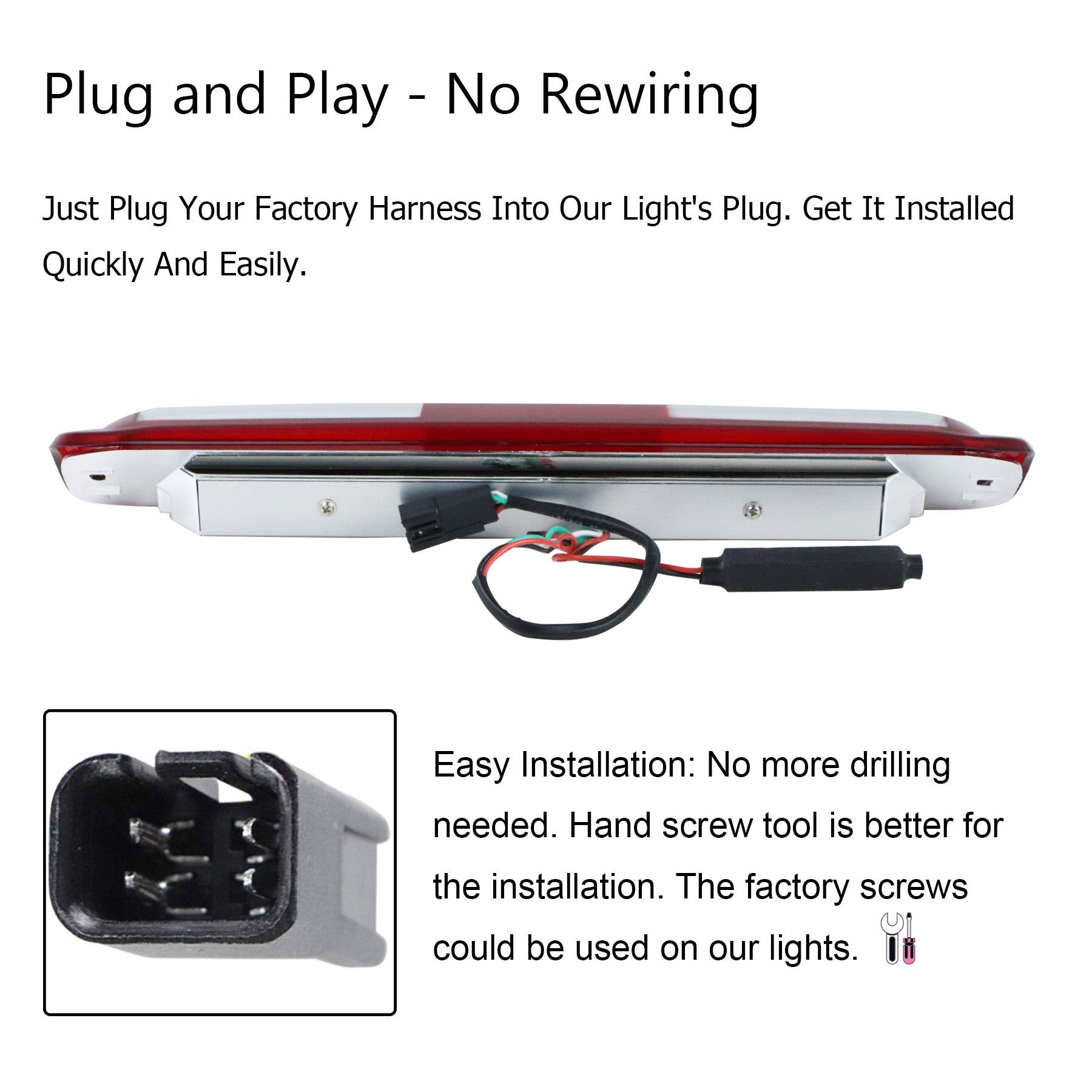 Tresound (Smoke) For 2007-2013 Chevy Chevrolet Silverado/Gmc Sierra 3D Led Bar 3Rd Third Tail Brake Light Rear Cargo Lamp High Mount Stop Light Chrome Housing