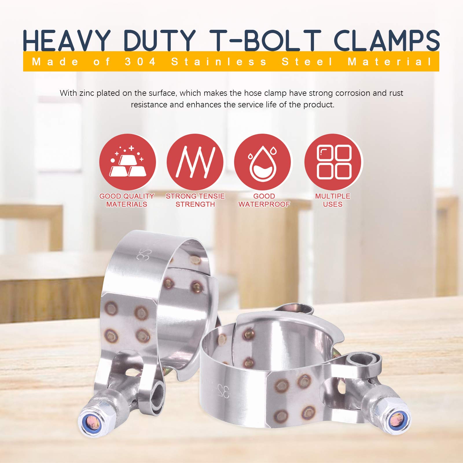 Hilitchi 5Pcs Stainless Steel T-Bolt Clamps With Rounded Band Edges Heavy Duty Turbo Intake Intercooler Clamp (32-37Mm) For 1 Inch