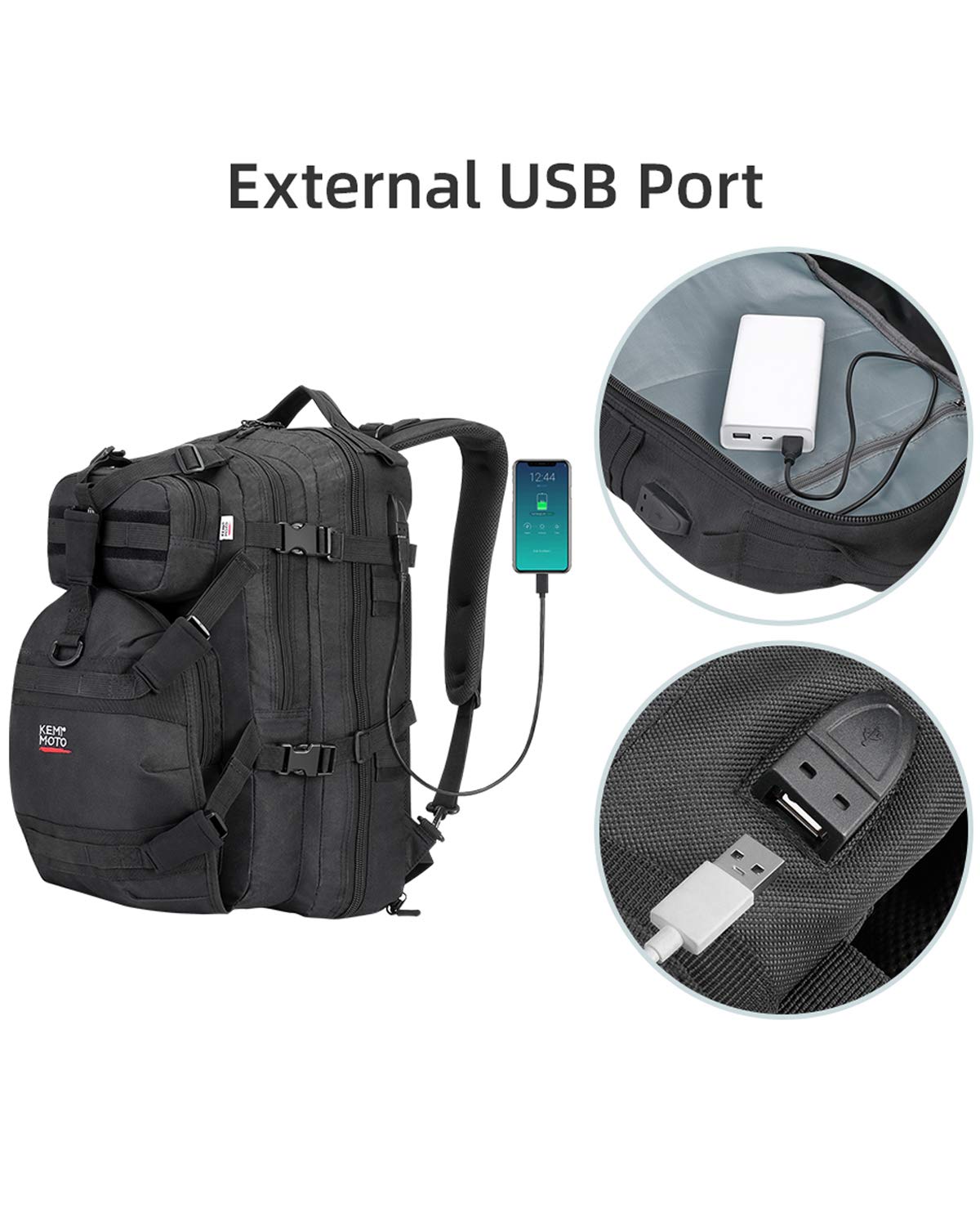 Kemimoto Motorcycle Helmet Backpack Bag For Men With Usb Charging Port, Waterproof, Rechargeable Large Capacity Riding Backpack,