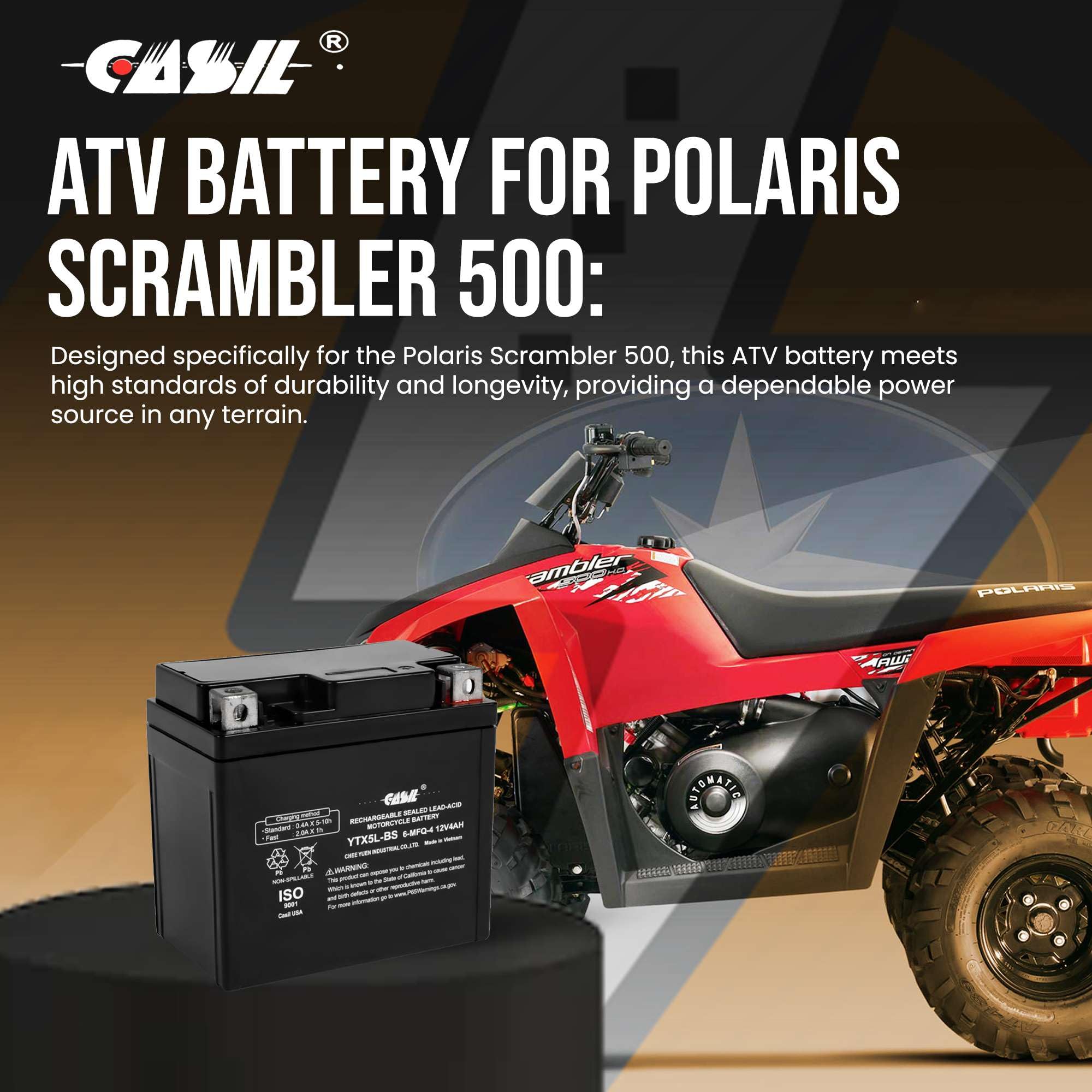 Ytx5L-Bs Agm Battery Replacement For E-Ton 50Cc Matrix 1950-2012