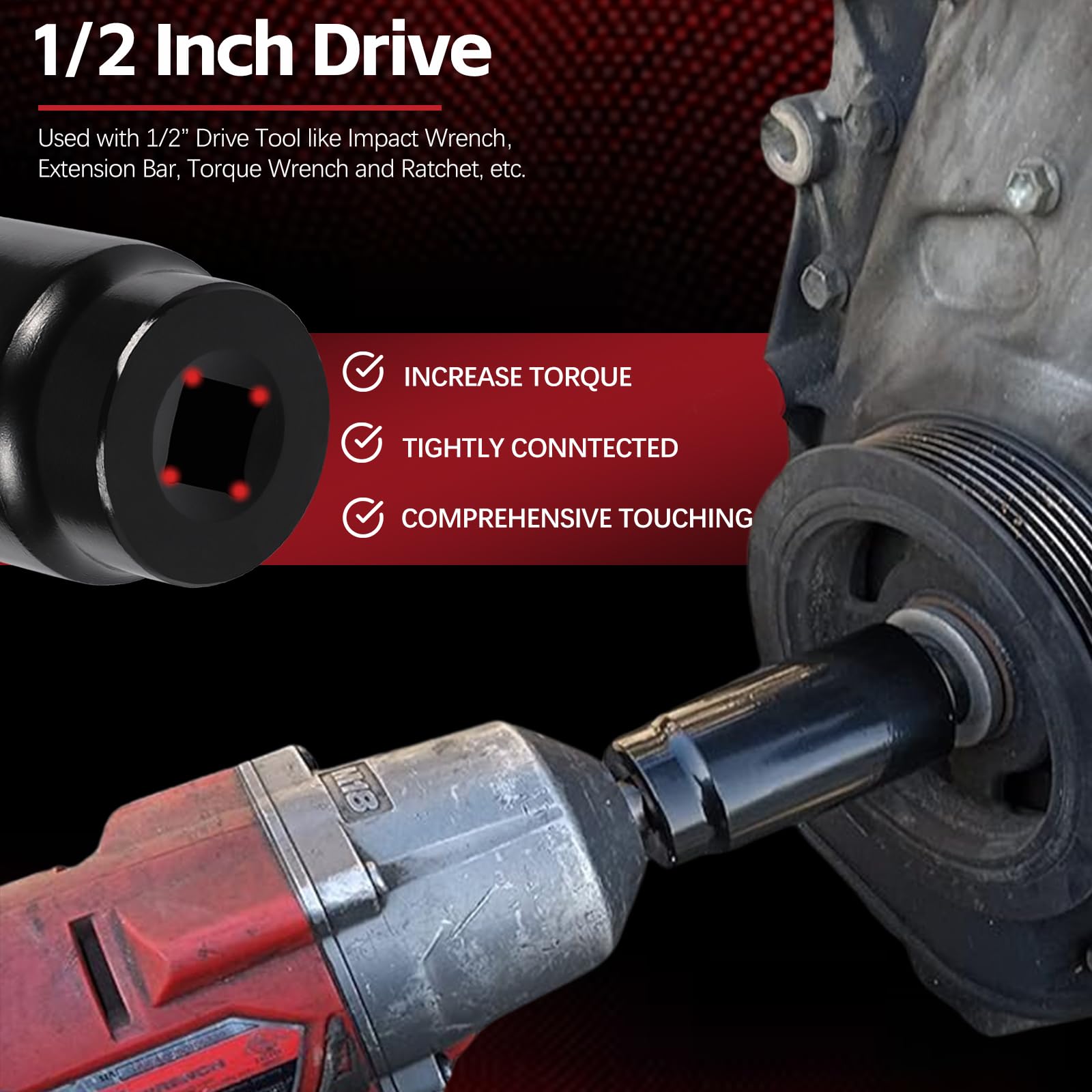 77110 22Mm Harmonic Balancer Socket Tool Crank Bolt Socket For Toyota Lexus Dodge Jeep And Ford, Deep Counter-Weighted Socket, 3