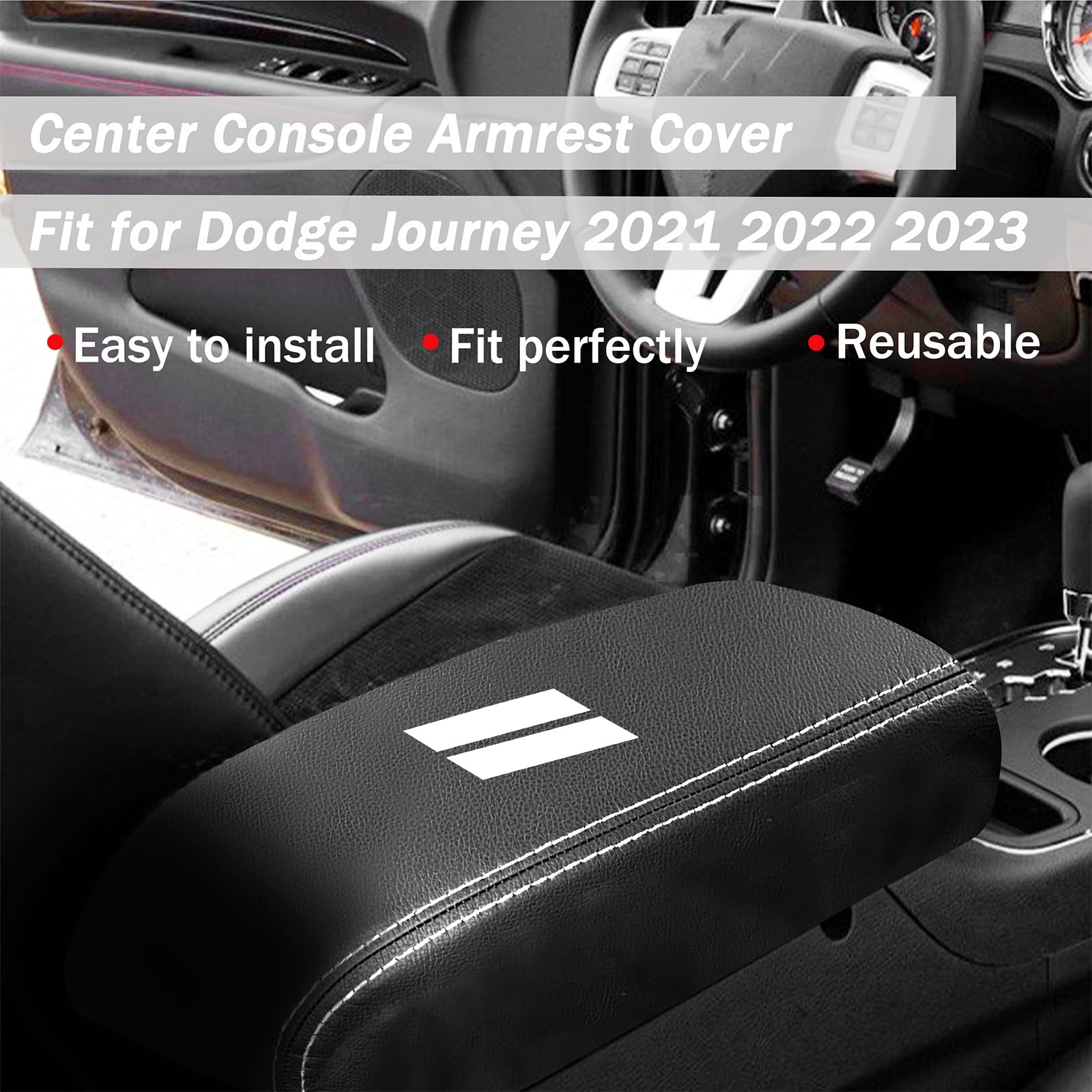 YOSRTER Center Console Armrest Cover for Dodge Durango 2021-2026, Anti-Scratch Leather, White Trim, Model J001009