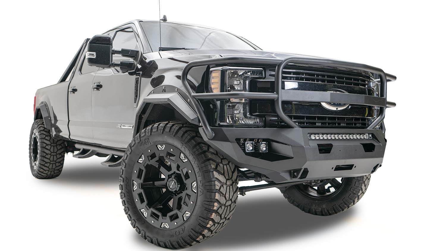 Fab Fours HD Matrix Front Bumper with Full Grill Guard for 10-18 Ram 2500/3500, Black, Model DR10-X2950-1