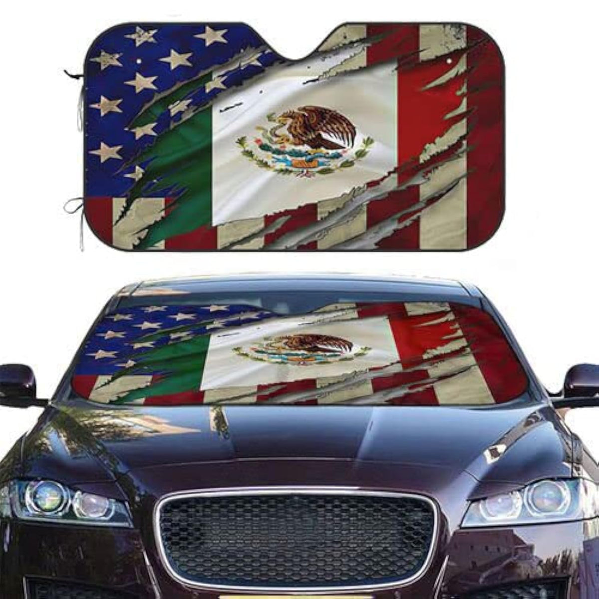 Mexican Mexico American Flag Windshield Sun Shade Front Protector Folding Car Sun Visor Blocks Uv Rays Keeps Your Vehicle Cool
