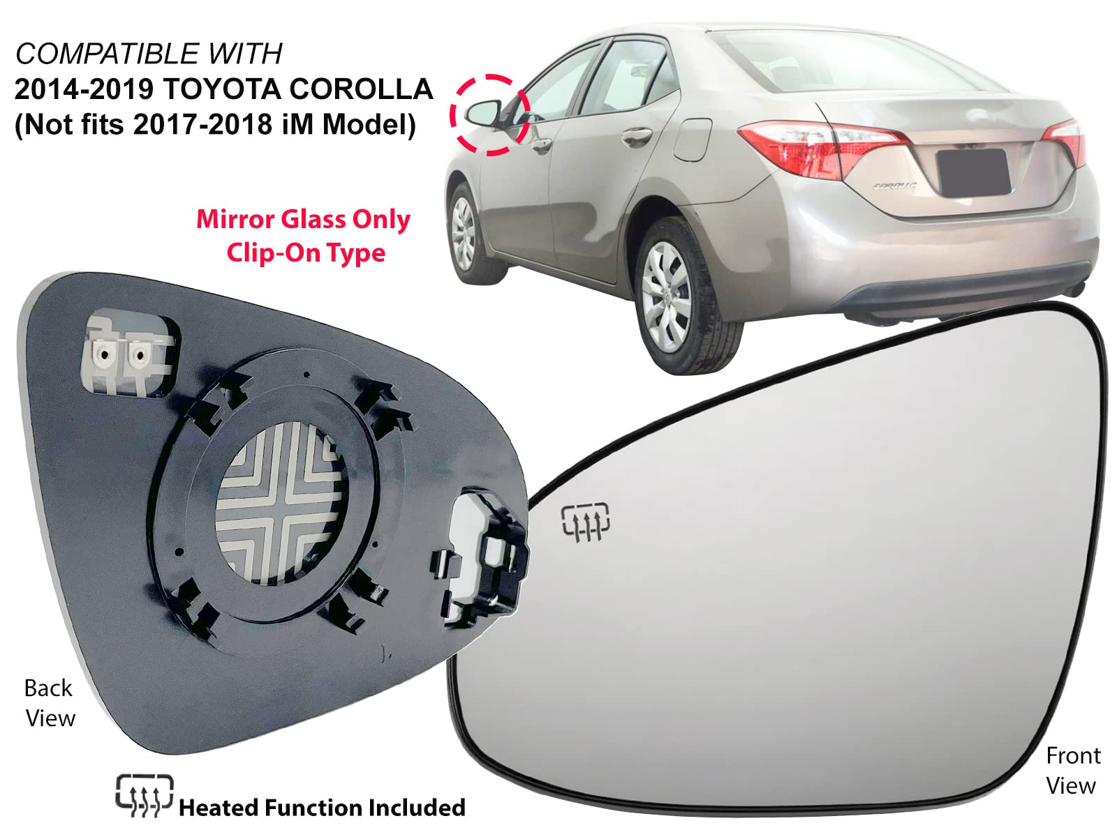 Apa Replacement For Exterior Rear View Mirror Glass Heated 2014-2019 Corolla Driver Left Side 8796102F30 To1324117