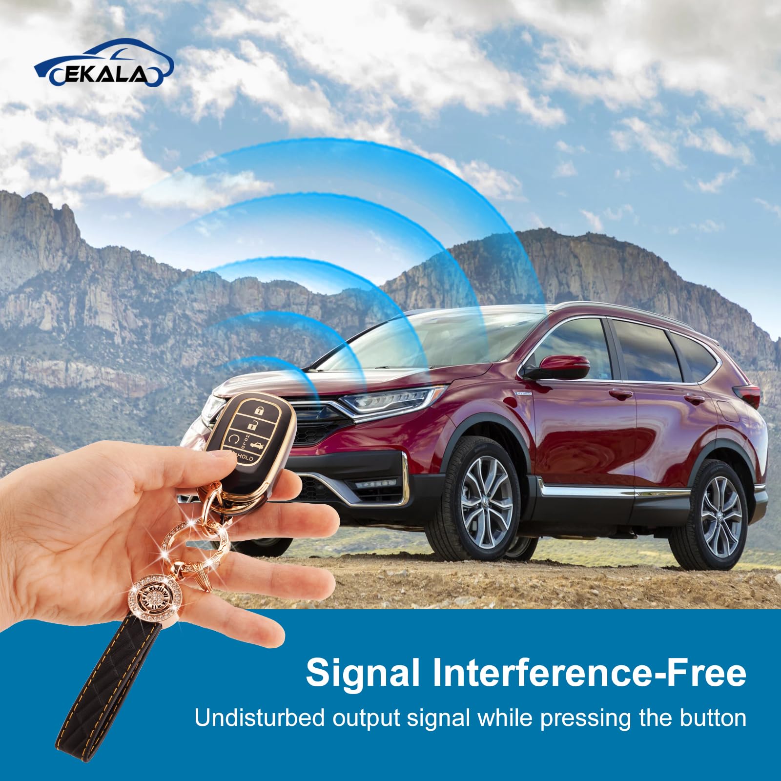 EKALA Honda Key Case with Leather Keychain, 5 Button Soft TPU Shells for 2023-2024 Honda Civic Accord Pilot CR-V HR-V Smart Key