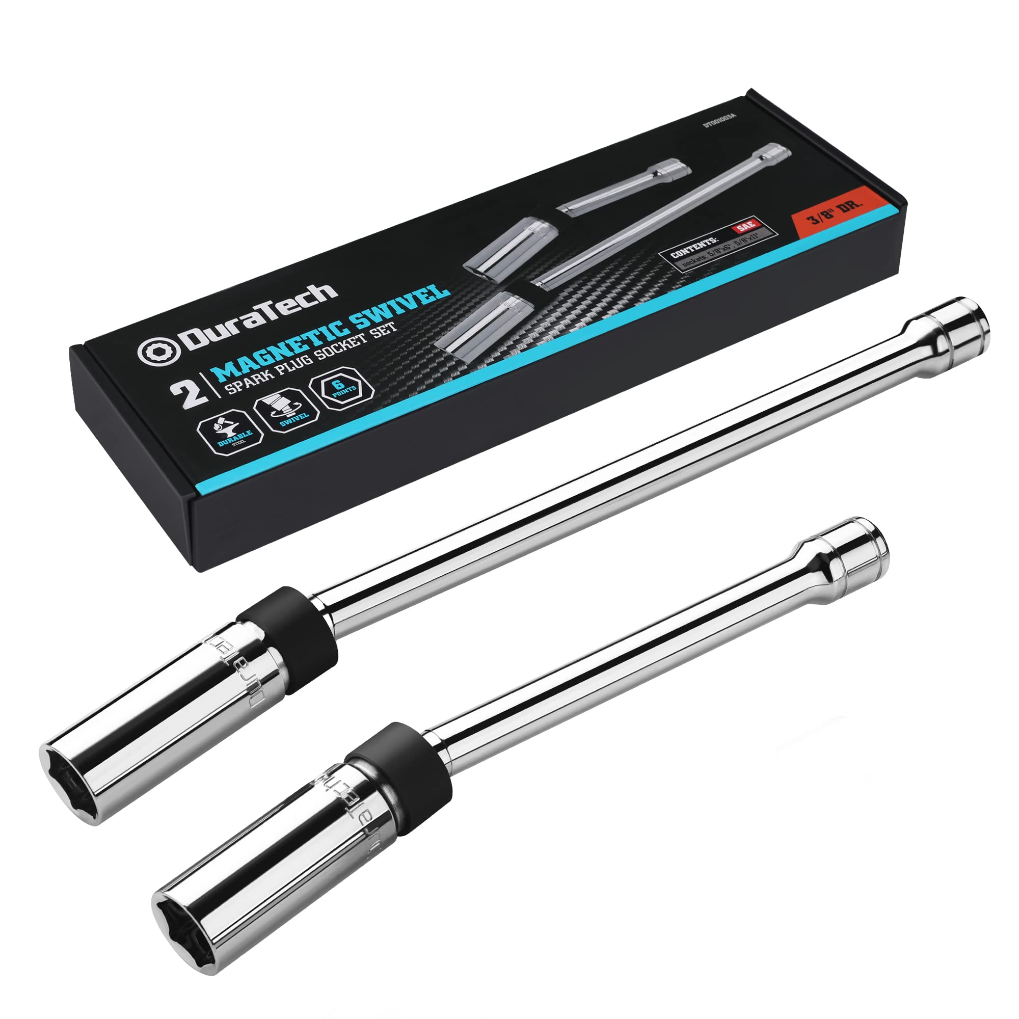 DURATECH 2PCS 5/8inch Swivel Magnetic Spark Plug Socket Set, 3/8inch Drive Thin Wall Socket Includes 11inch Total Length and 6inch Total Len
