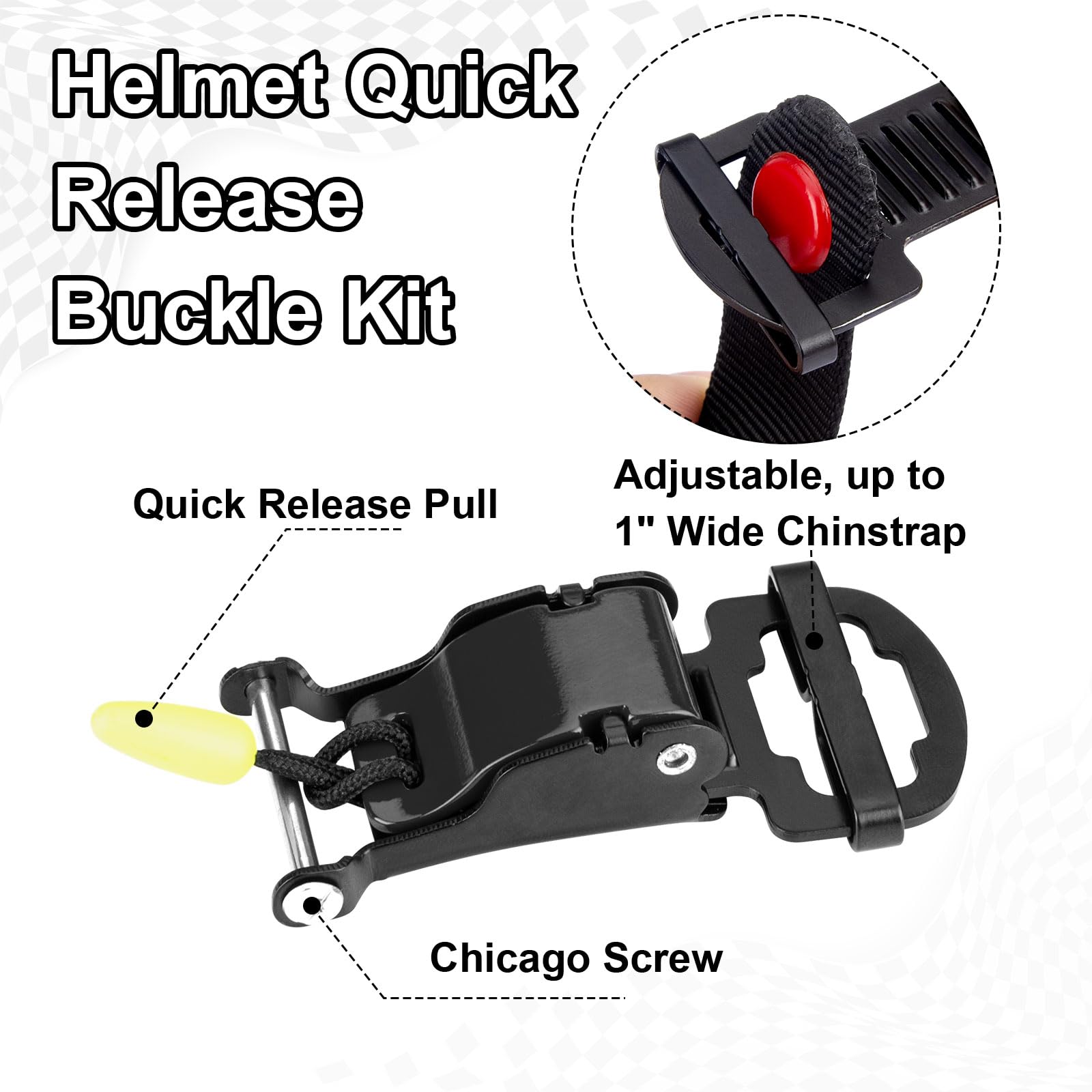 Healvaluefit Helmet Quick Release Buckle Kit, Stainless Steel Ratcheted Helmet Adapter Chin Strap Up To 1', All Metal Motorcycle Helmet Accessories, Compatible With Half, 3/4, Full Face Helmet (Black)