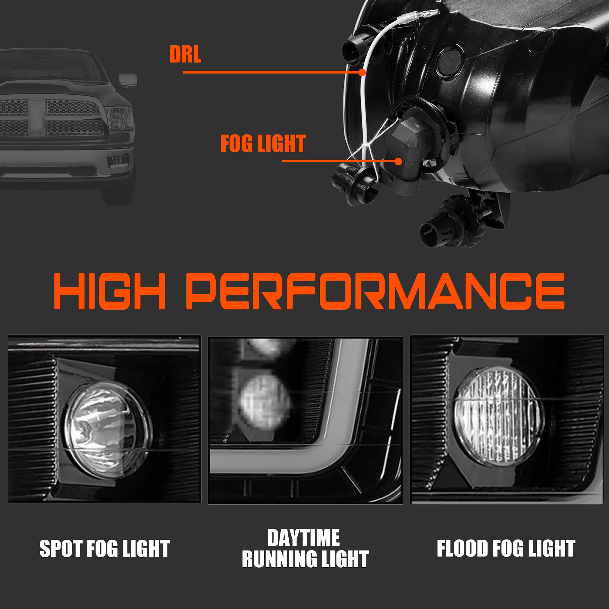 Led Fog Light With Daytime Running Light For Dodge Ram 2009-2012 1500, 2010-2017 2500/3500 Driving Fog Lamps Assembly Pickup Truck
