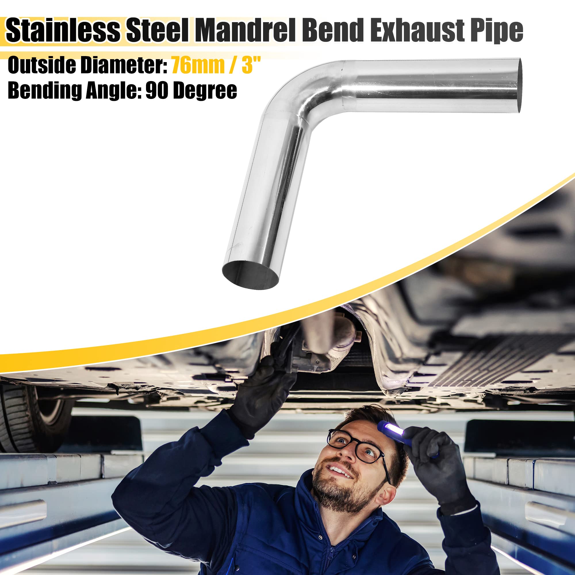 X AUTOHAUX 2 Pcs 90 Degree Bend 3'' OD Car DIY Custom Mandrel Exhaust Pipe 3 Inch Tube Pipe 12.99 Inch End to End T304 Stainless