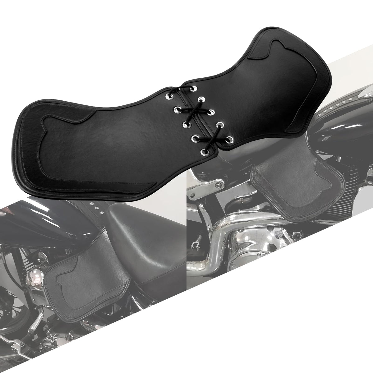 HCmotorku Motorcycle Leather Side Saddle Heat Shield Deflector Universal Fits for Harley Touring Sportster Dyna Softail Yamaha H