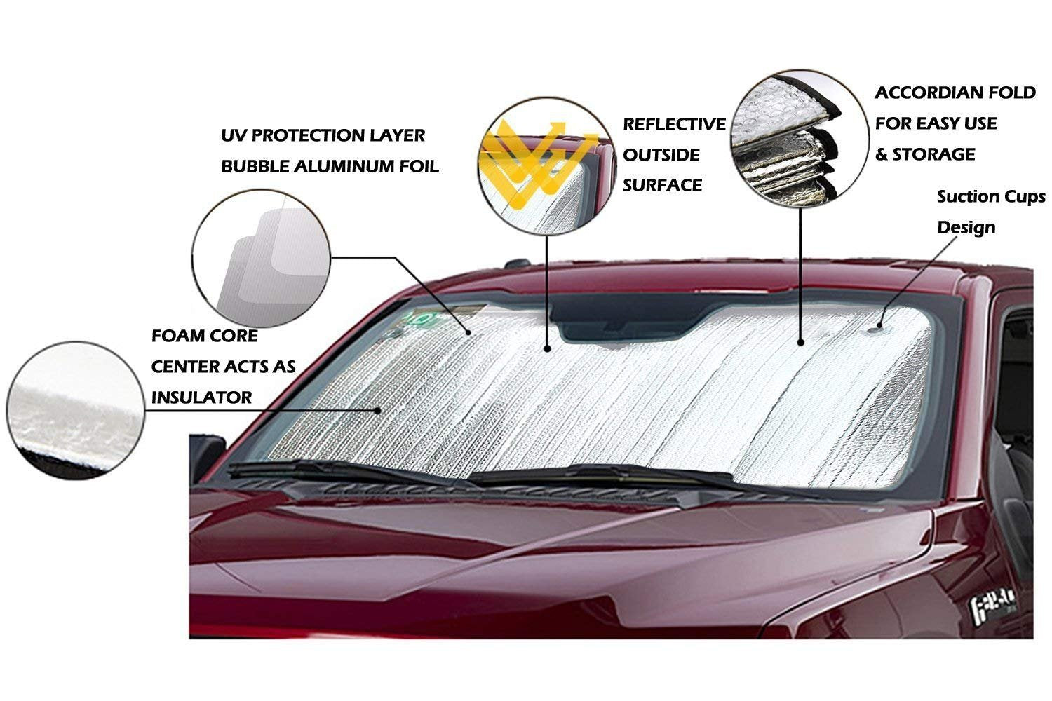 Big Hippo Windshield Sun Shade,Car Sun Shade Side Window As Bonus,Car Sunshade Windshield,Reflect Sunlight Heat And Uv Rays, Pro