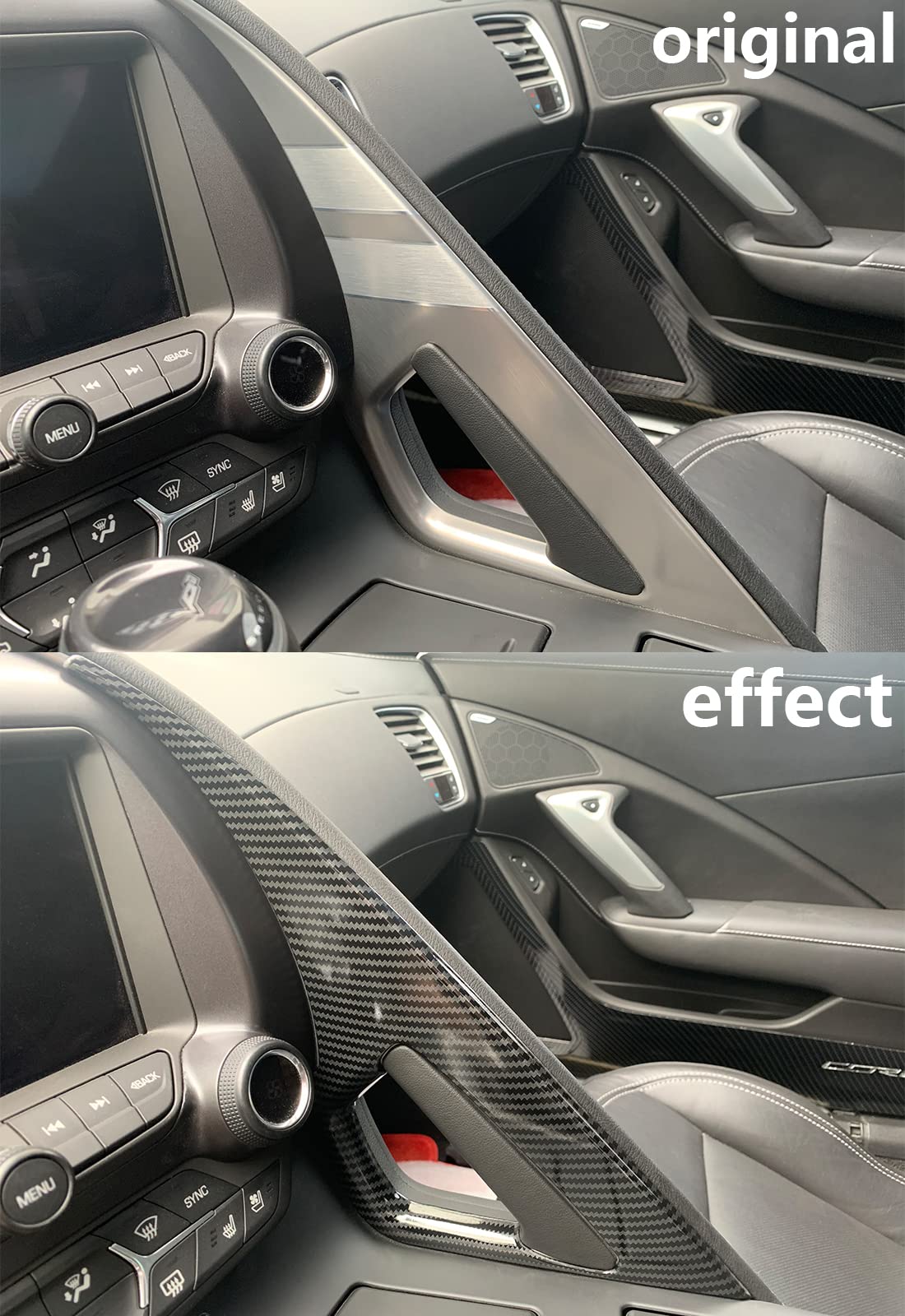 Koleddy For C7 Corvette Carbon Fiber Central Control Armrest Cover Trim Accessories For 2014-2019 Chevrolet Corvette C7