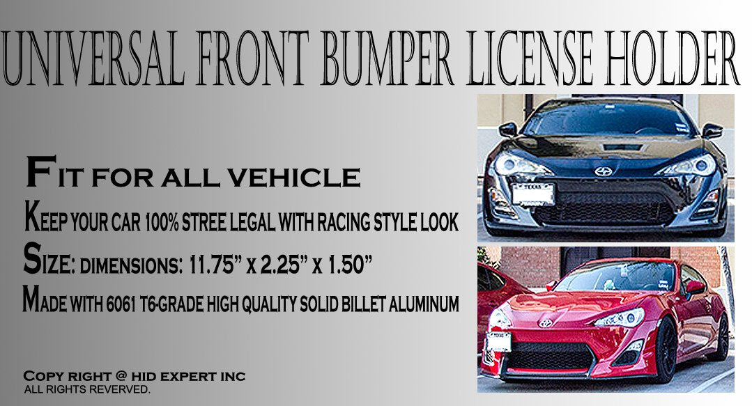 Icbeamer Silver Universal Front Aluminum Bumper License Plate Mount Relocator Frame Bracket Holder Bar -Drilling Require