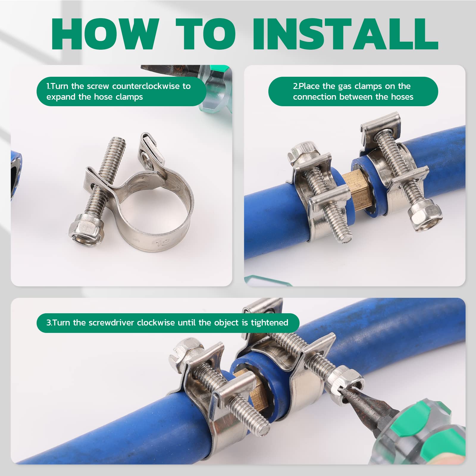 OURU 52PCS Fuel Line Clamp Assortment Kit 304 Stainless Steel,10 Sizes Adjustable 9/32''-23/32'' Dia (7-18mm) Mini Fuel Injectio