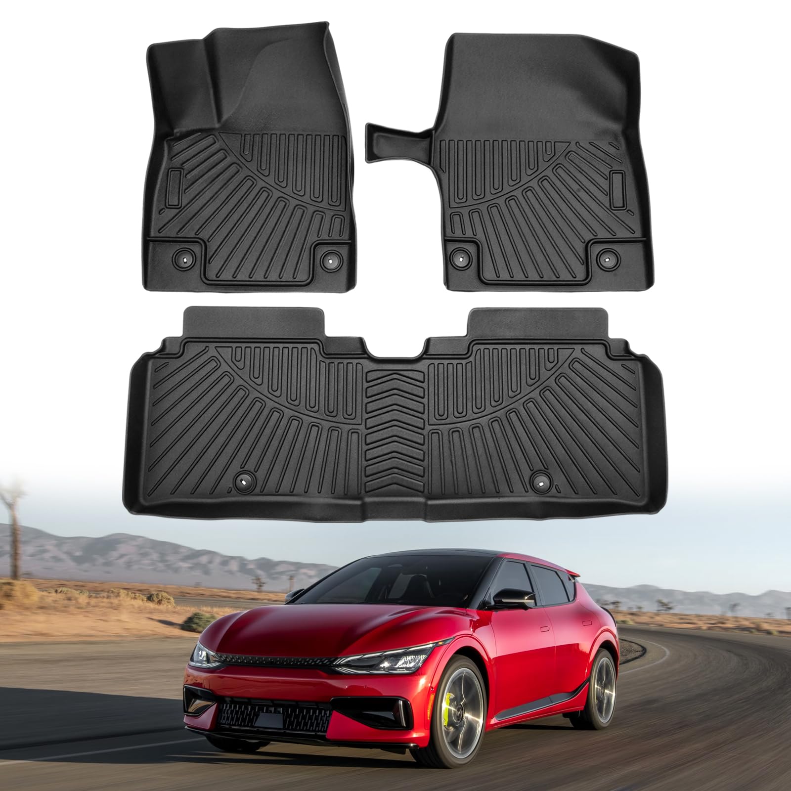 Powerty Floor Mats For 2022-2025 Kia Ev6 Accessories All Weather Floor Liner 3D Tpe 1St & 2Nd Row Floor Mat Heavy-Duty Floor Lin