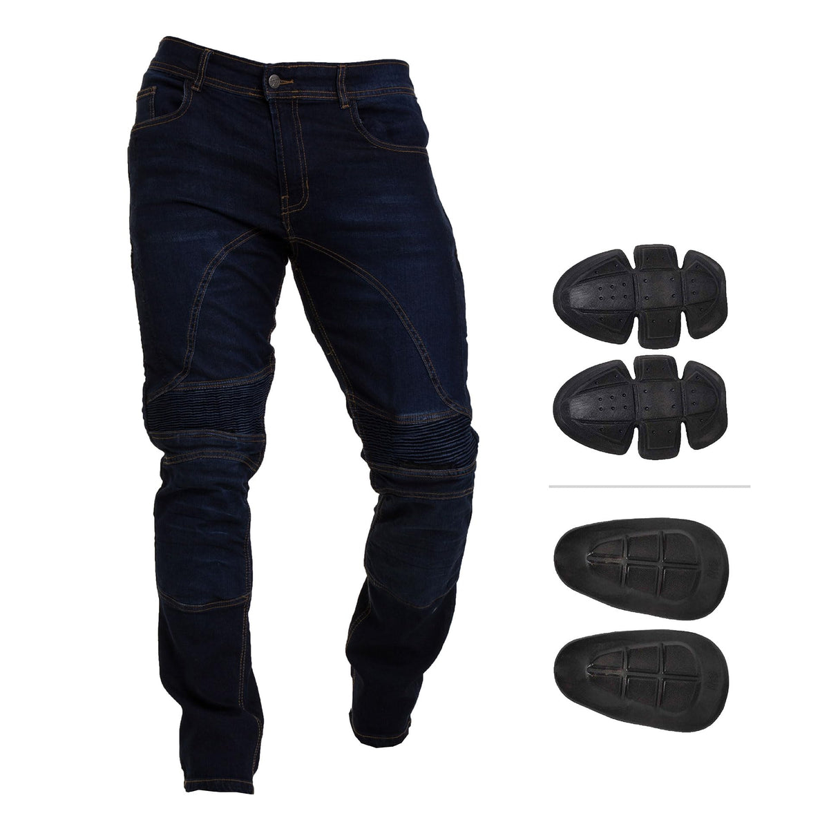 Juicy Trendz Men's Motorcycle Jeans - Protective Riding Pants with Knee & Hip Armor, Dark Blue Biker Denim, Durable & Comfortabl
