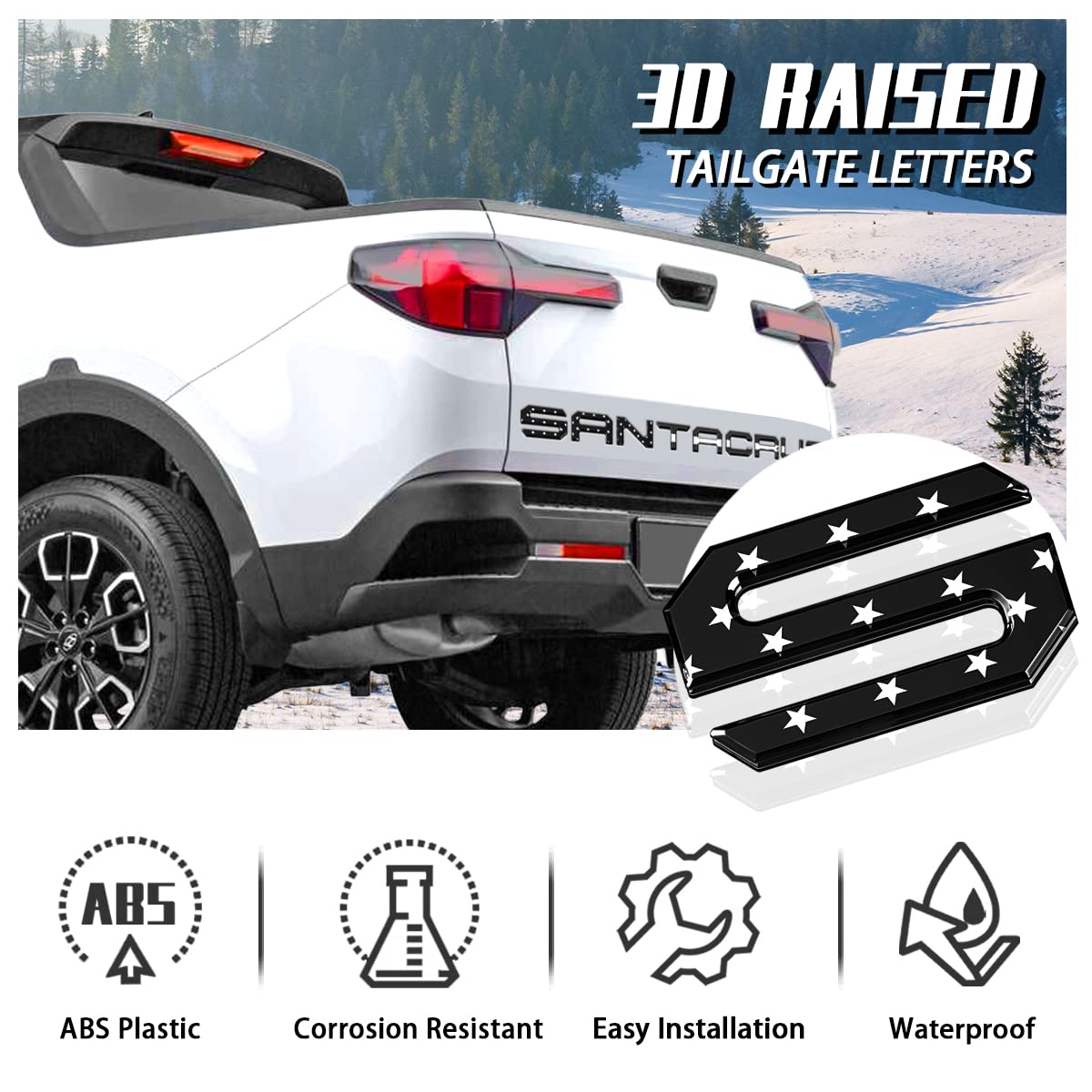 Tailgate Inserts Letters Compatible For 2022 2023 2024 2025 Santa Cruz 3D Raised & Strong Adhesive Decals Letters Rear Emblem De